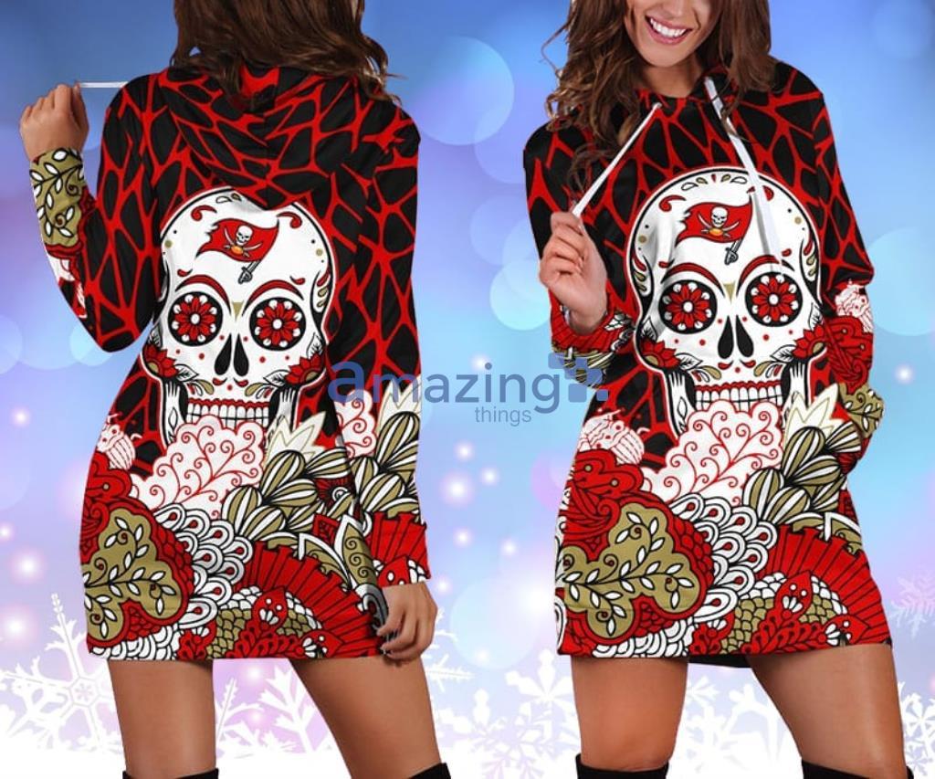 football Tampa Bay Buccaneers Skull Flower Red Women Hoodie Dress
