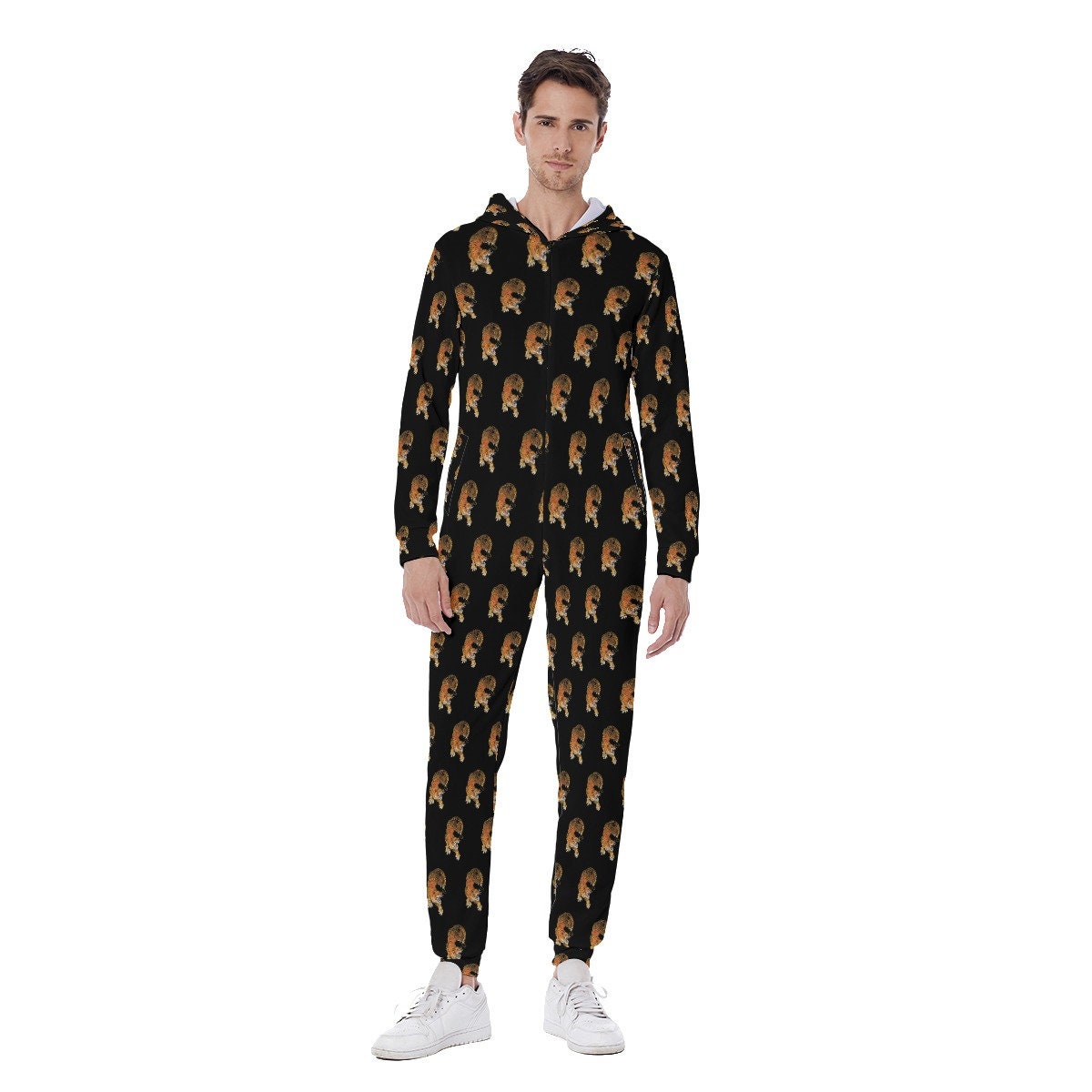 Hooded Onesie Tiger, Tiger Onesie, Tiger print Jumpsuit, TigerJumpsuit, Animal print, Feline, Gift for Animal Lovers, Cat Lovers