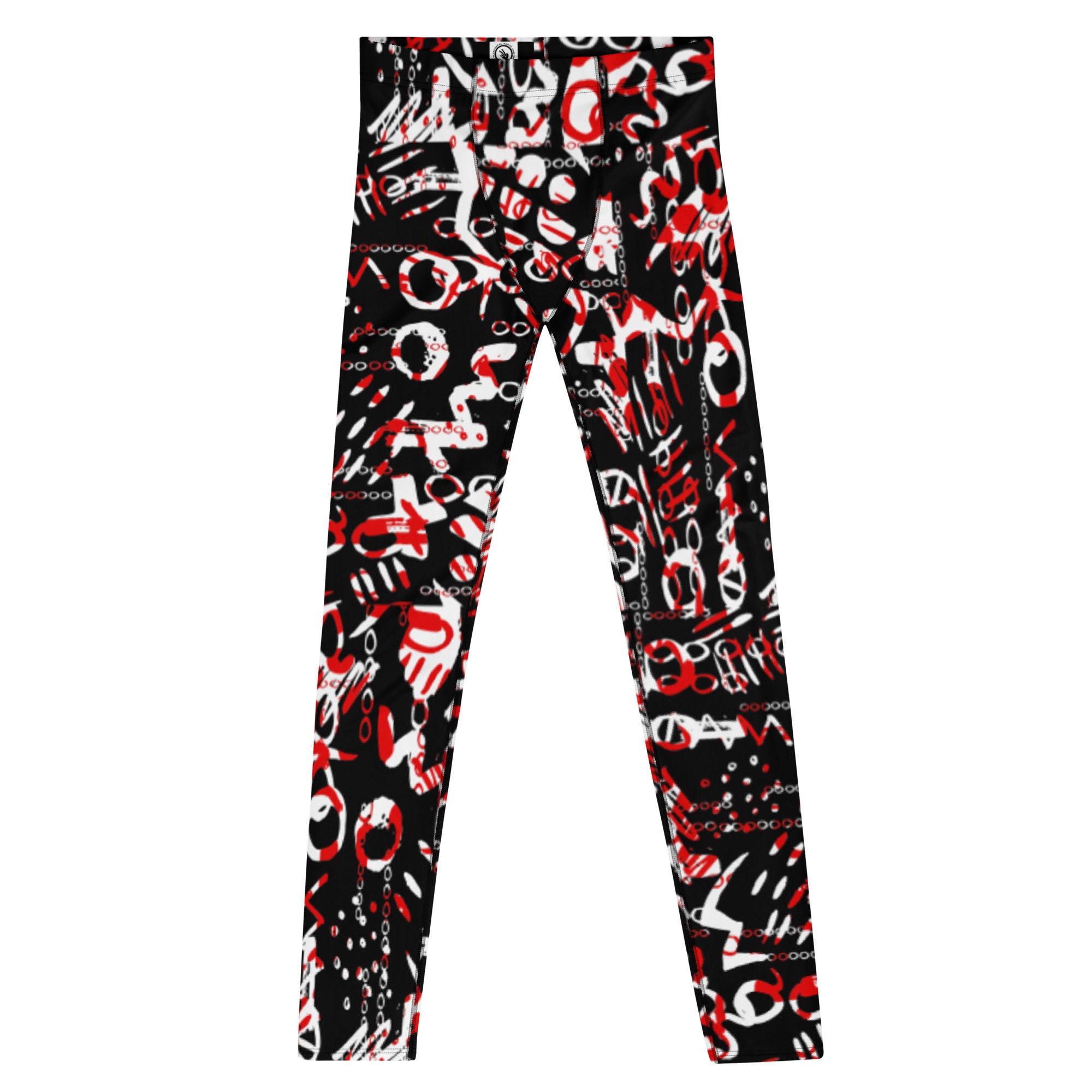Men's Leggings, Black White Red Men Gym Leggings, Wrestling Pants, Printed Leggings