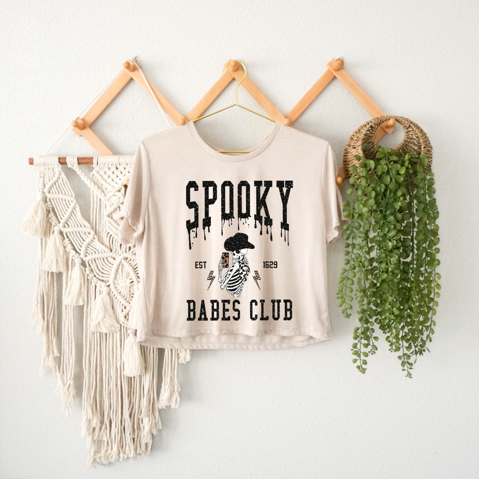 Spooky Babes Club Women's Crop Top, Halloween Squad & Family Matching Pumpkin & Horror Design