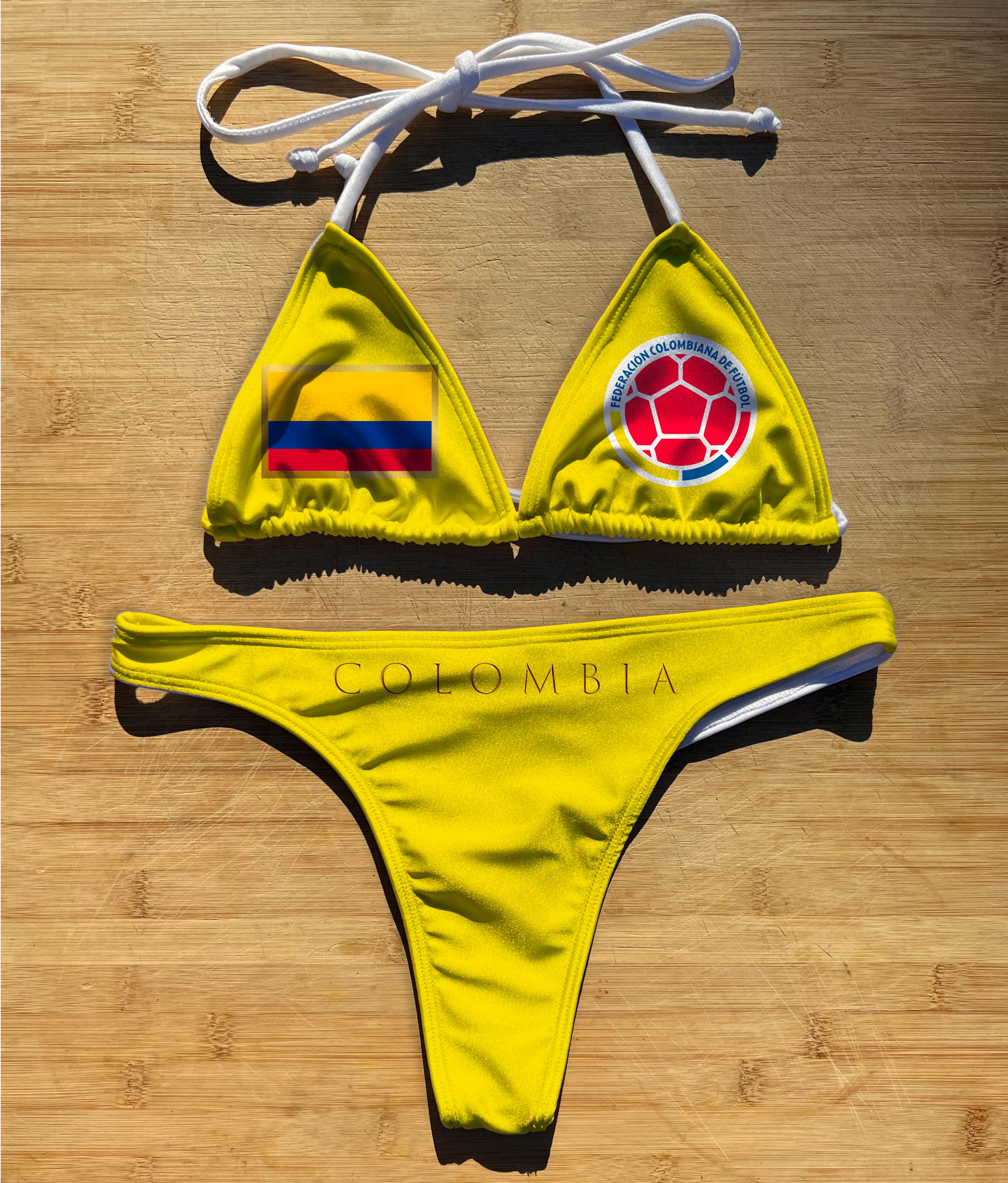 Swimwear Bikini 2 Piece Set | Colombia Futbol | Thong Cheeky Full Coverage | Triangle String Tie Top Bathing Suit | La Sele Football