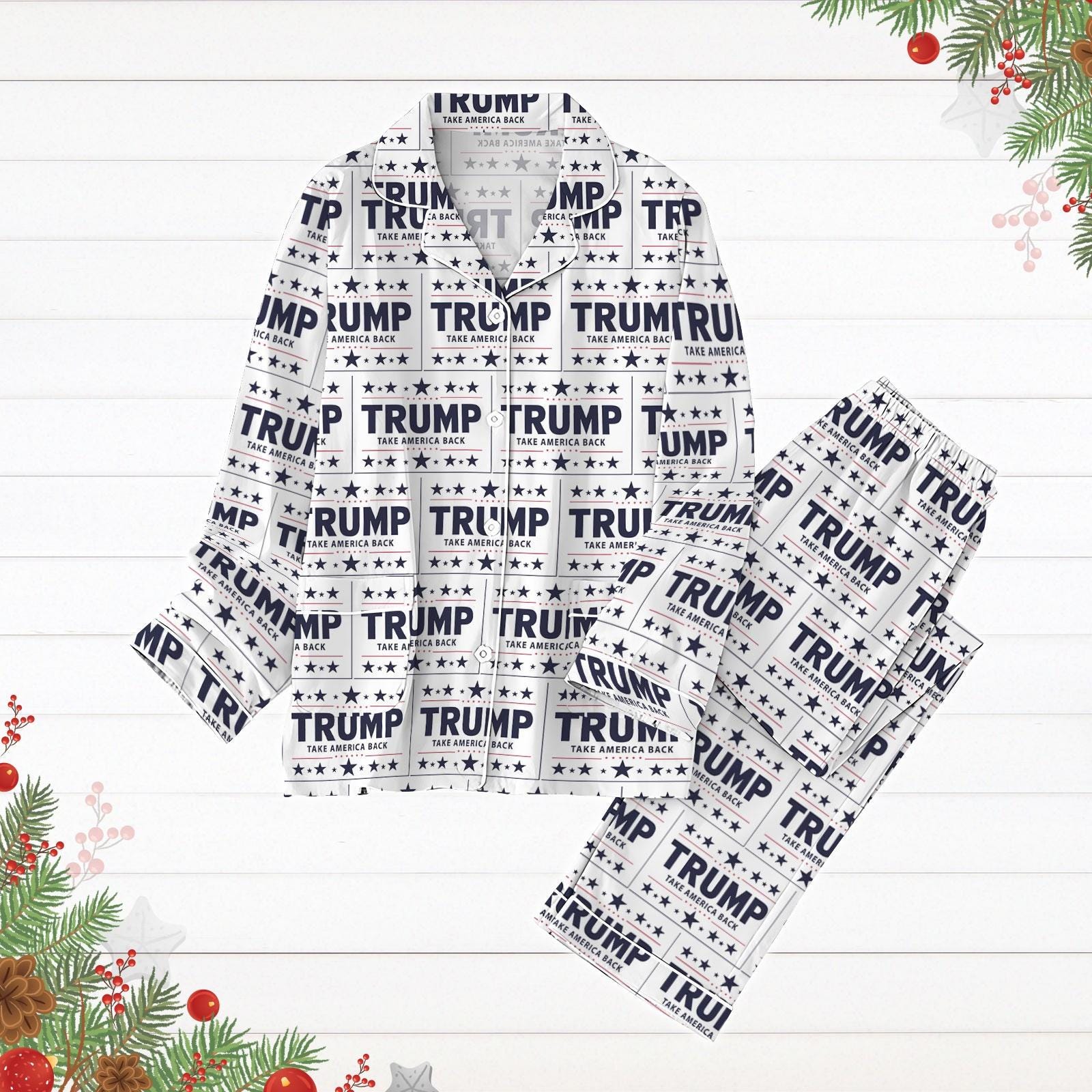 Christmas Trump Pajamas Set, Trump America Holiday Pjs, Pajamas For Party, Republican Xmas Shirt, Trump Supporter Gift, Set Of Pajamas