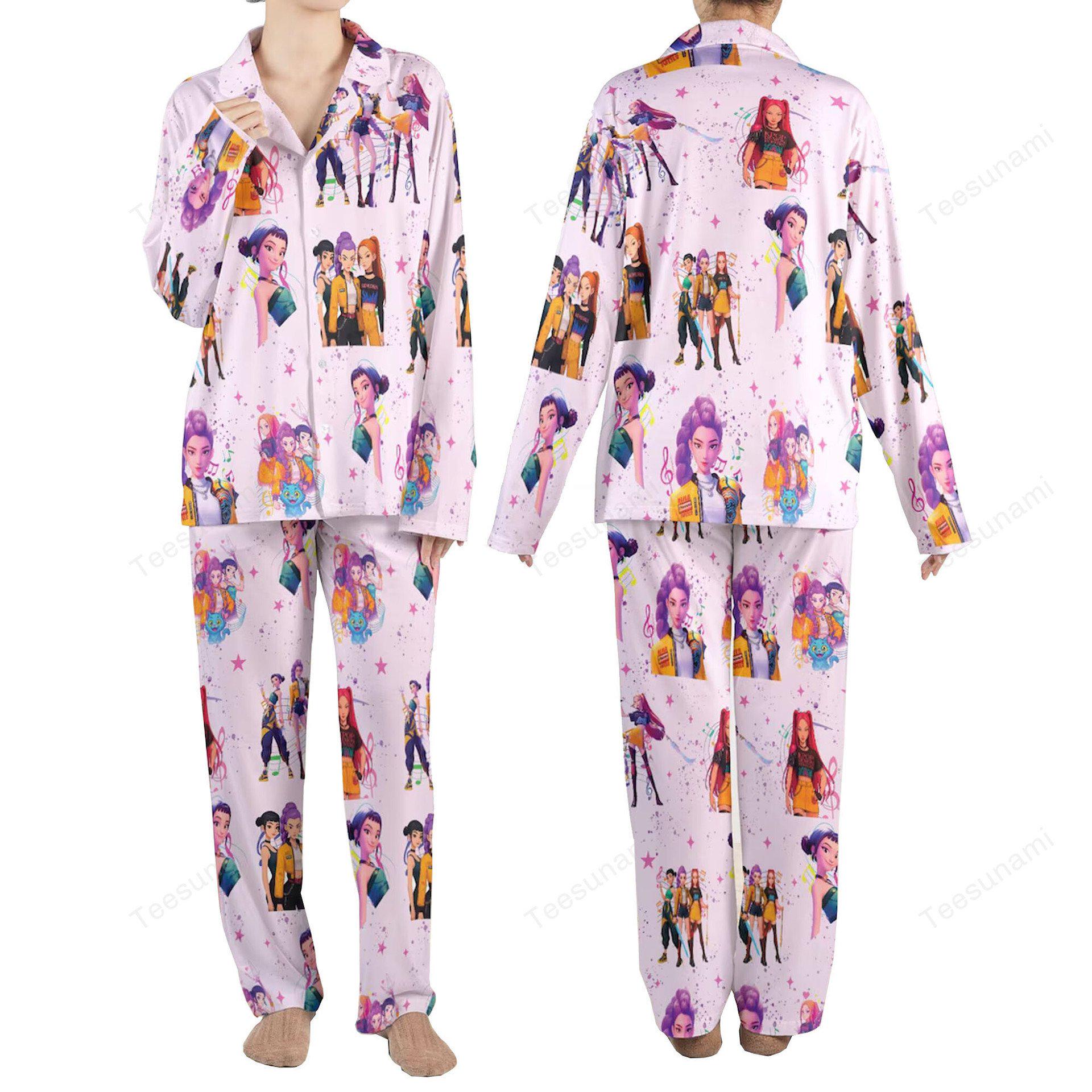 Demon Satin Pajama Set for Women and Kids, Kpop Inspired Sleepwear, Girl Group Anime PJs, Fan Gift Set