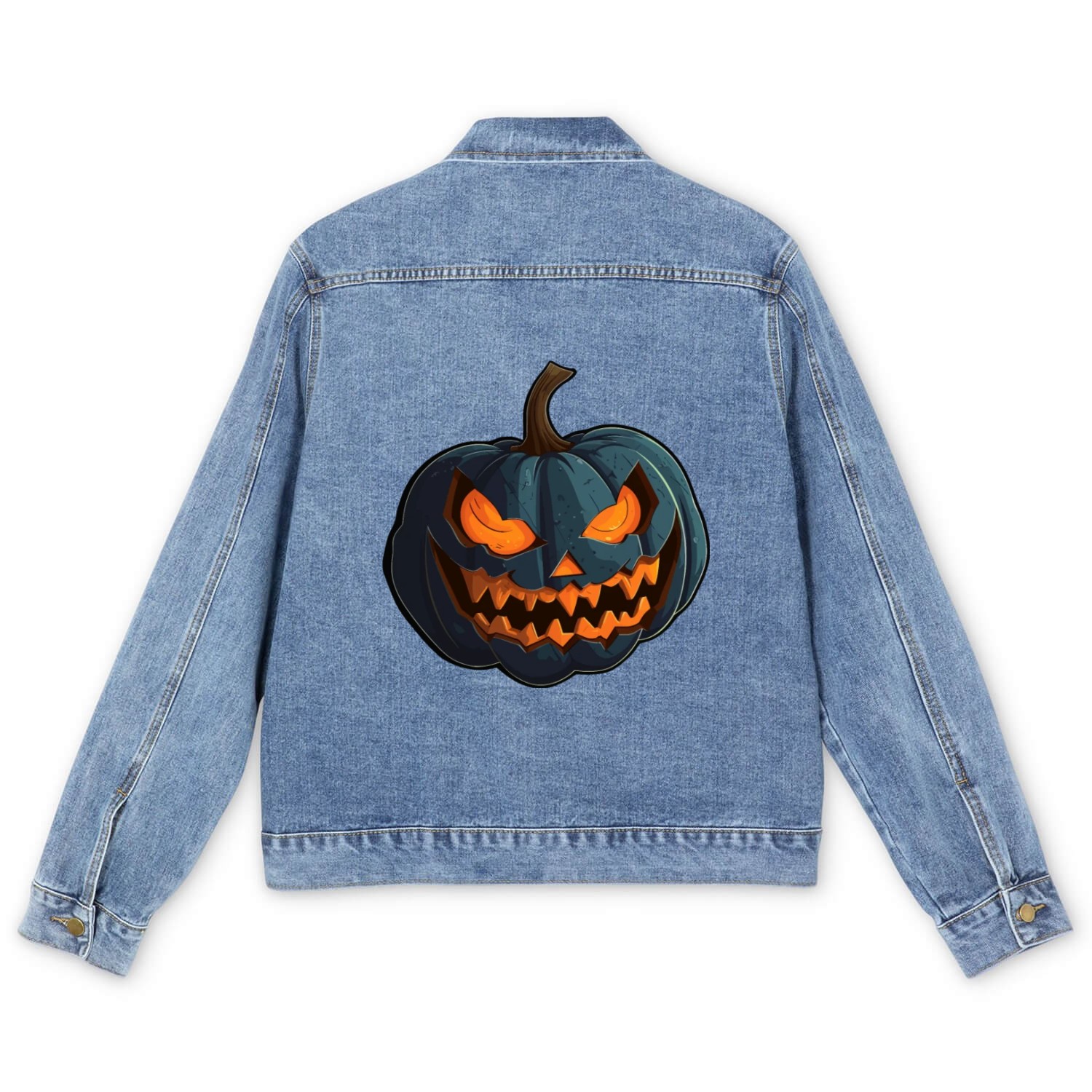 Pumpkin With Spooky Glowing Halloween Eyes Men's Denim Jackets