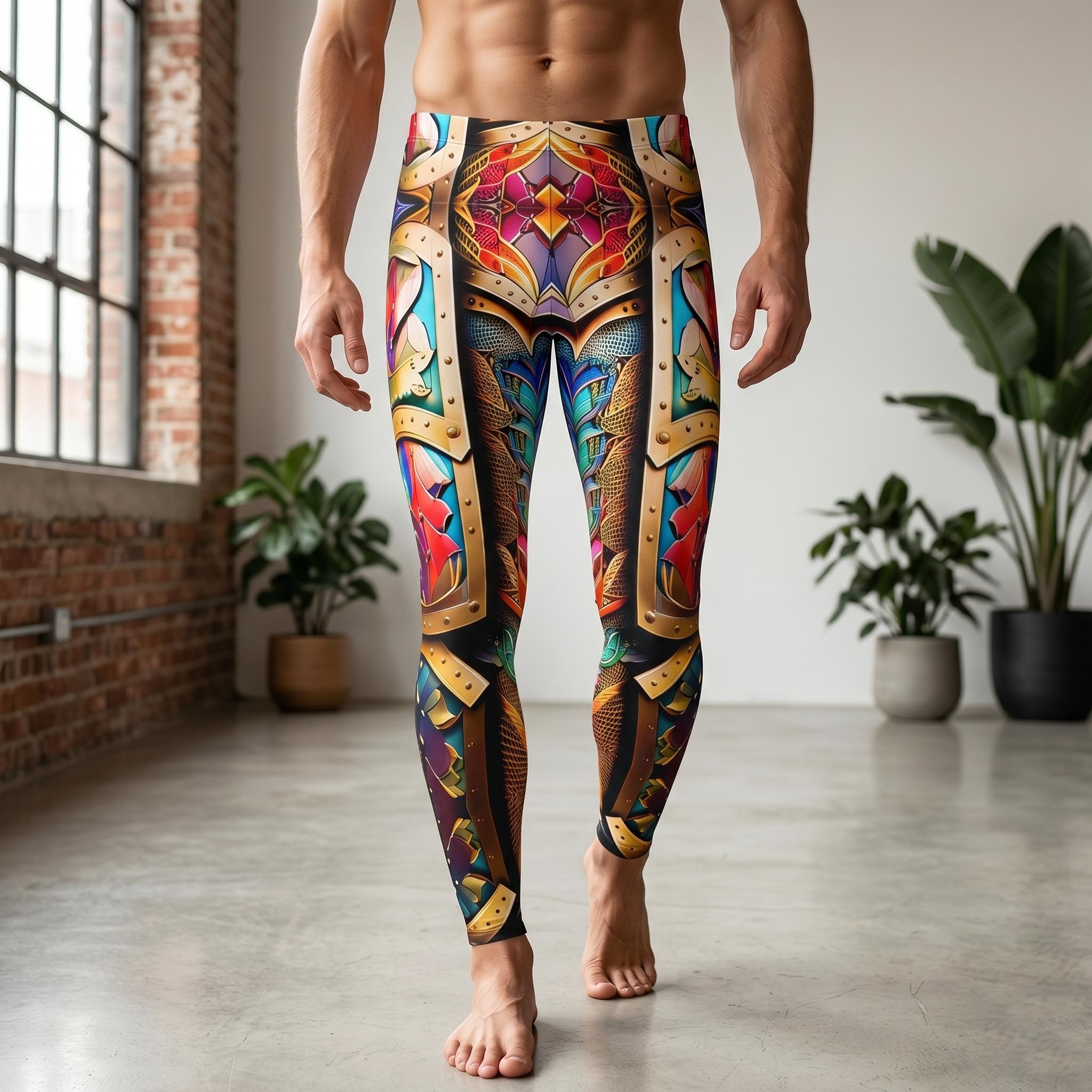 Futuristic Gladiator Mens Leggings, Exoskeleton Armor, Workout Pants, Dystopian Cycling Athletic, Fitness, Running, Cosplay Wrestling,Gift