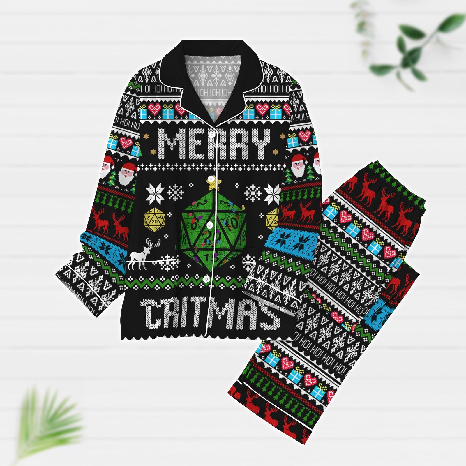 Christmas DnD Merry Critmas Pajamas Set, Dungeons And Dragons Pajamas, Dice Xmas Pajamas, Gaming Dungeon Master Gift, Holiday Pajamas