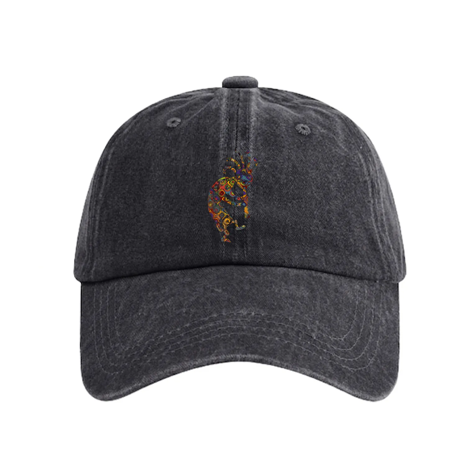 Native American Kokopelli With Ornaments Washed Denim Baseball Caps