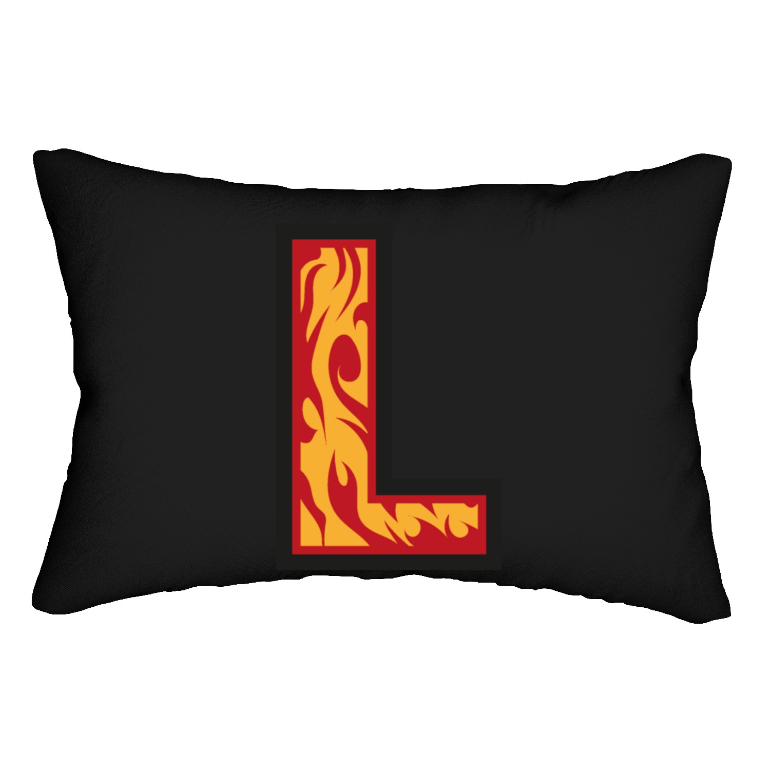 Letter L with Flames - Letter on Fire Lumbar Pillows