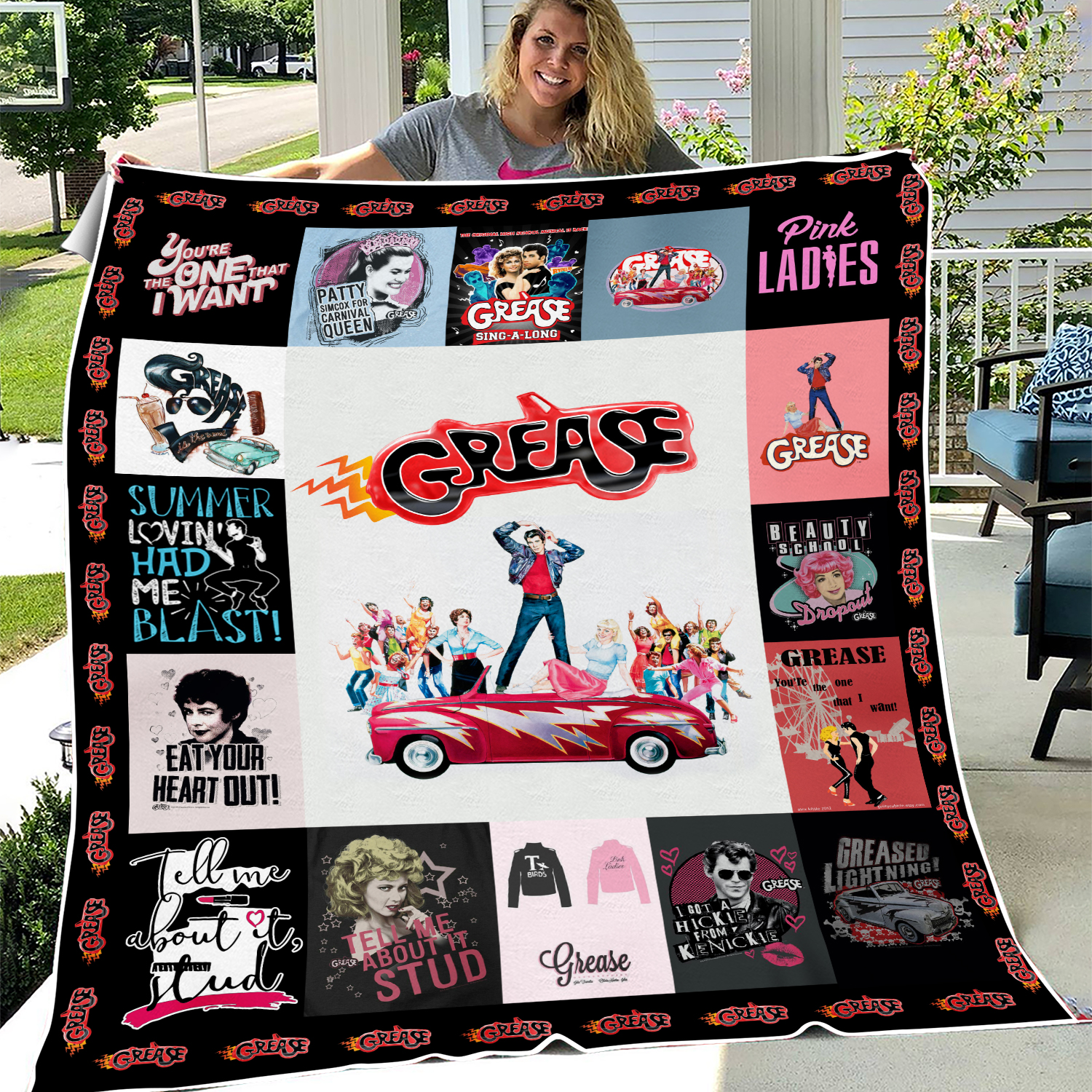 Grease Movie Fleece Blanket, Premium Sherpa Blanket, Grease Quilt, Danny Zuko Sandy Olsson Grease Blanket, Grease Movie Lover Gift