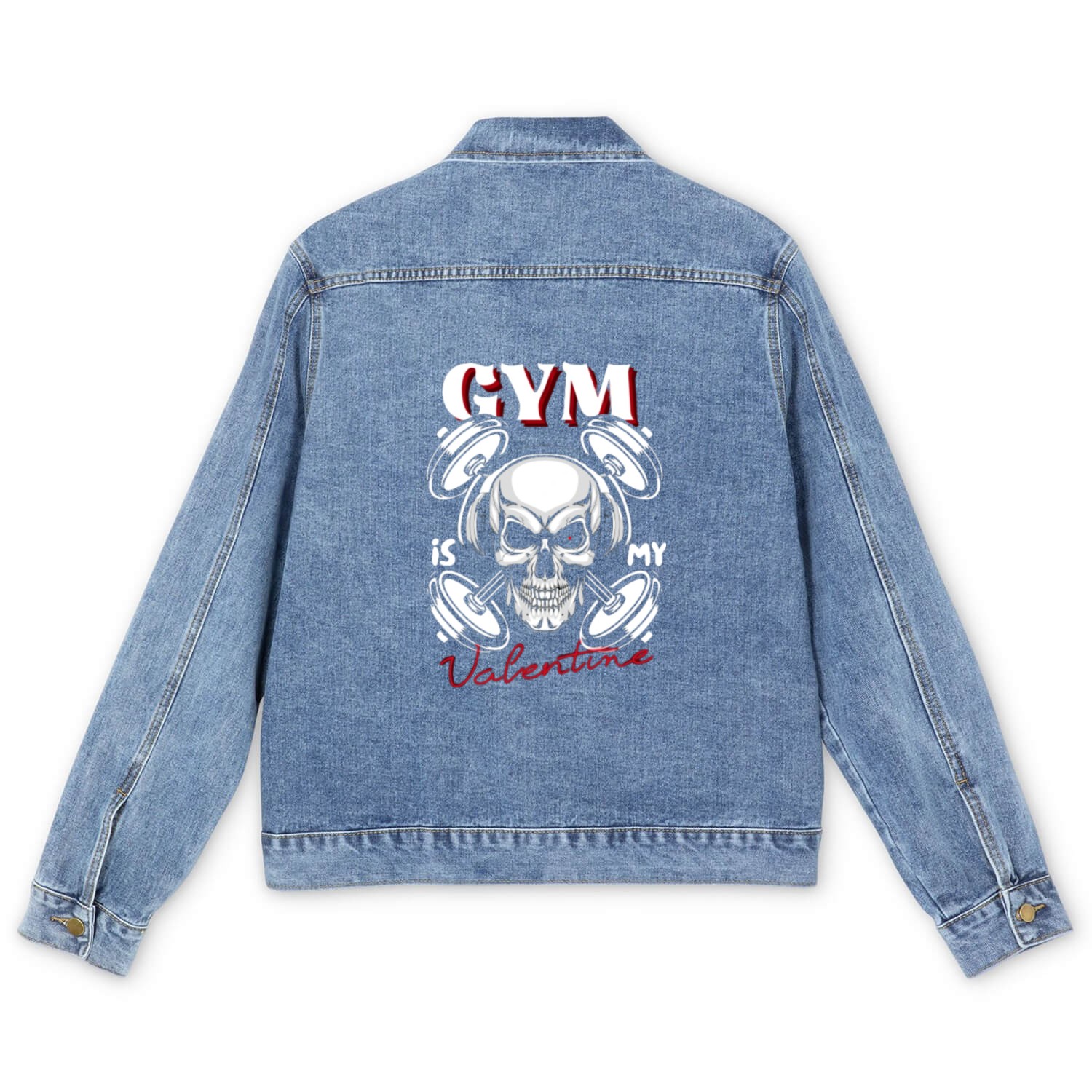 Gym Is My Valentine Skull With Headphones Men's Denim Jackets