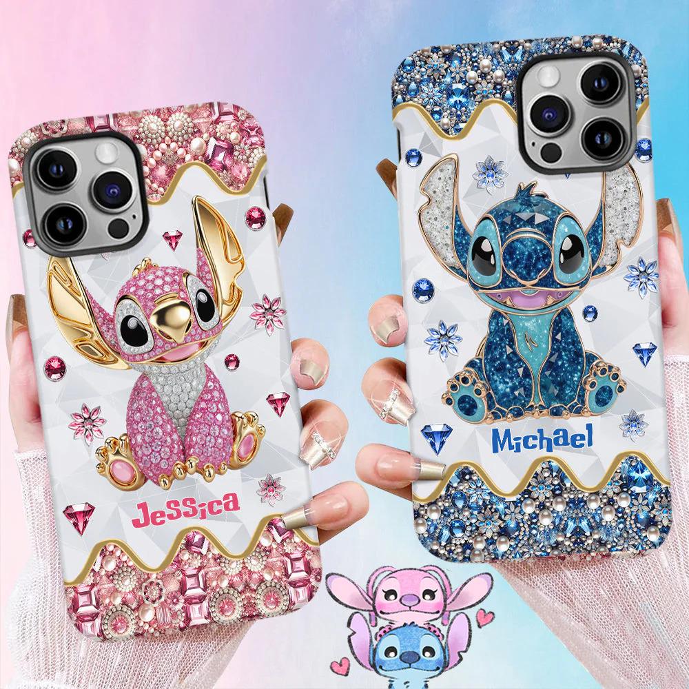 Crystal Ohana Personalized Monster Phone Case for iPhone , Pink Blue Hawaii Cartoon Phone Case, Gift for Her, Valentine's Day