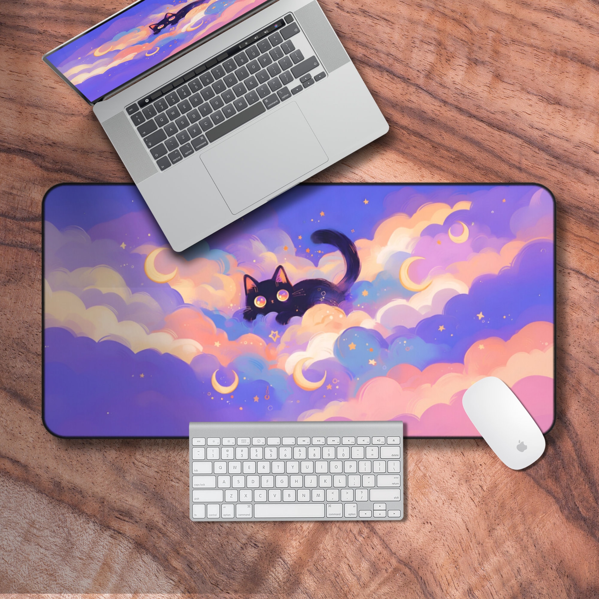 Pastel Cloud Gaming Mouse Pad, Purple Desk Mat, Aesthetic Lofi Desk Accessories for Gamers