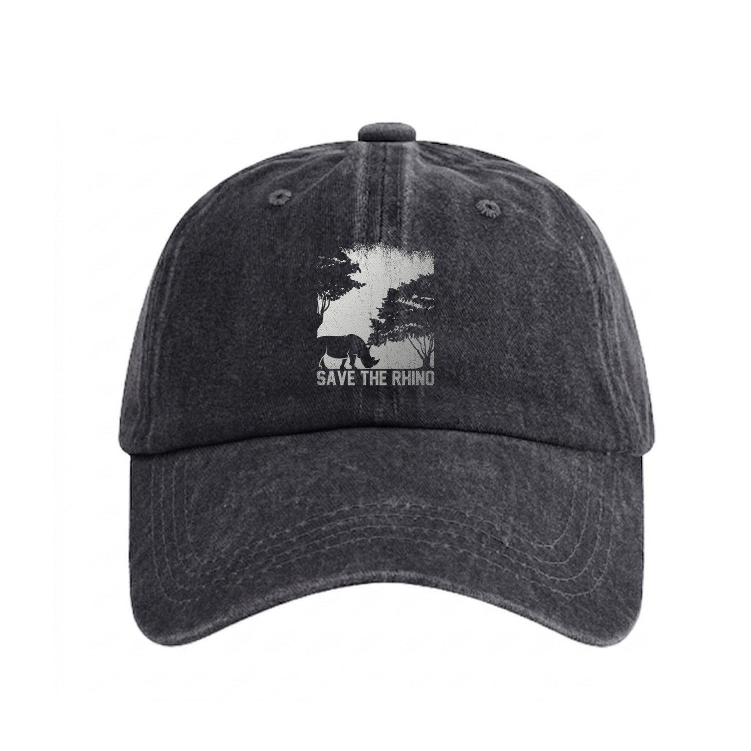 Retro Safari African Save The Rhino Washed Denim Baseball Caps