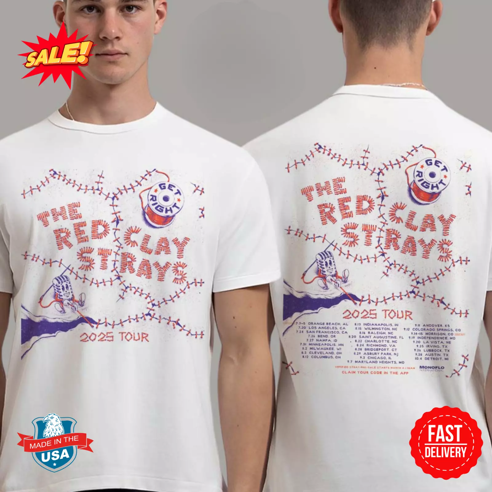 Red Clay Strays Get Right Tour 2025 Poster With Tour Dates Two Sides T-Shirt