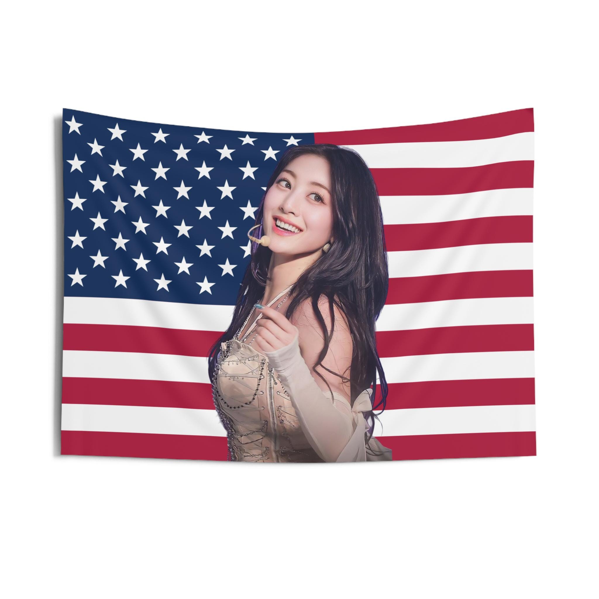 Twice Jihyo American Flag Tapestry, Jihyo American flag banner, Tapestry for Kpop Twice fan, Gift for Jihyo Fan, Jihyo fan gift, Twice flag