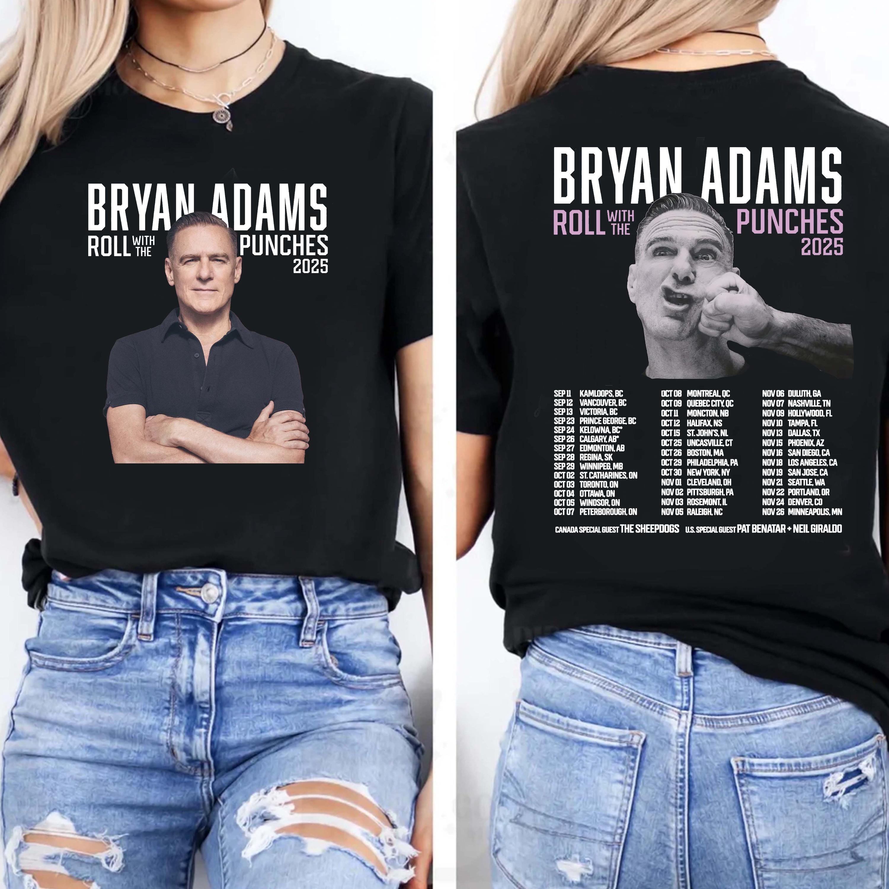 Bryan Adams Roll With The Punches Tour 2025 Double Sided Unisex T-Shirt