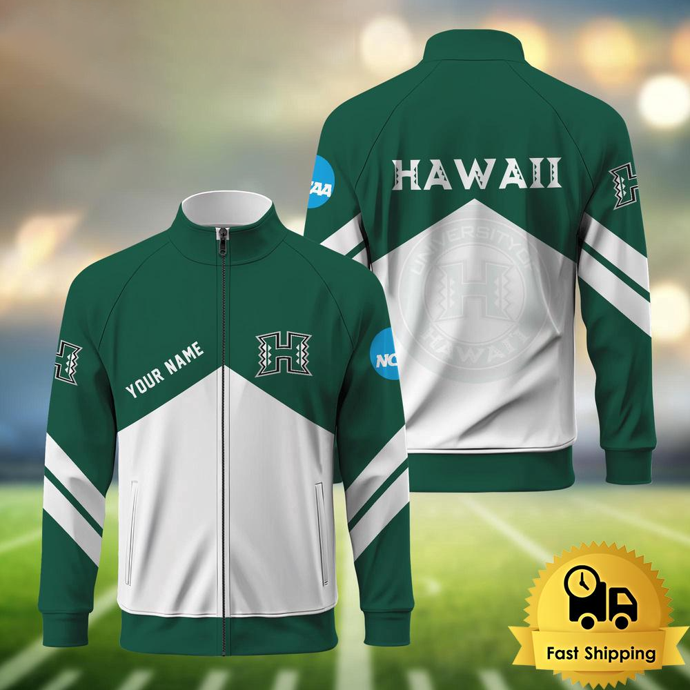 Hawaii Rainbow Warriors Logo Custom Standing Neck Zipper Jacket