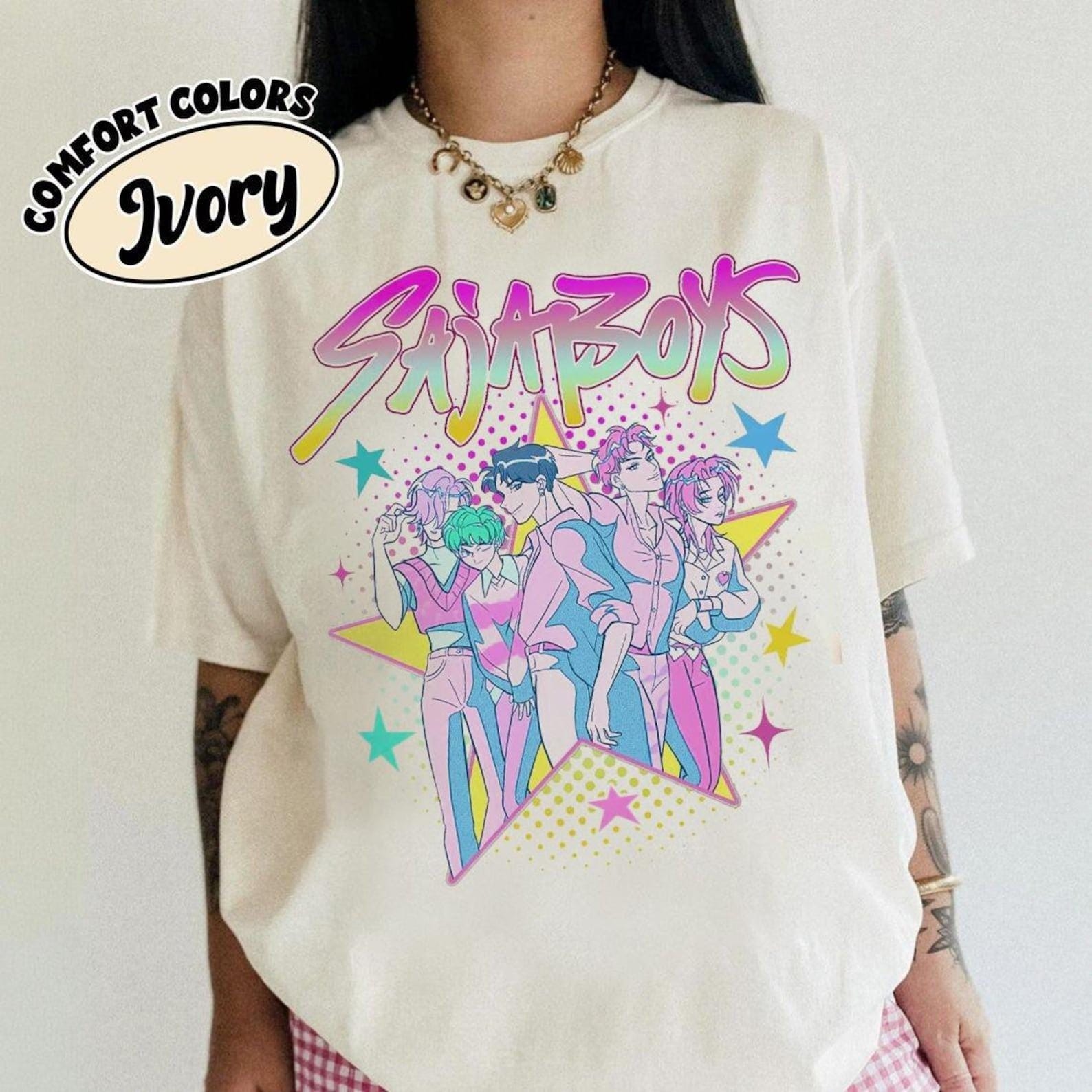 Comfort Colors Kpop Saja Boys Shirt, Kpop Demon Hunters T-shirt, Demon Hunters Merch, Kpop Huntrix Pin shirt, Saja Boys Fan Gifts PSNC205