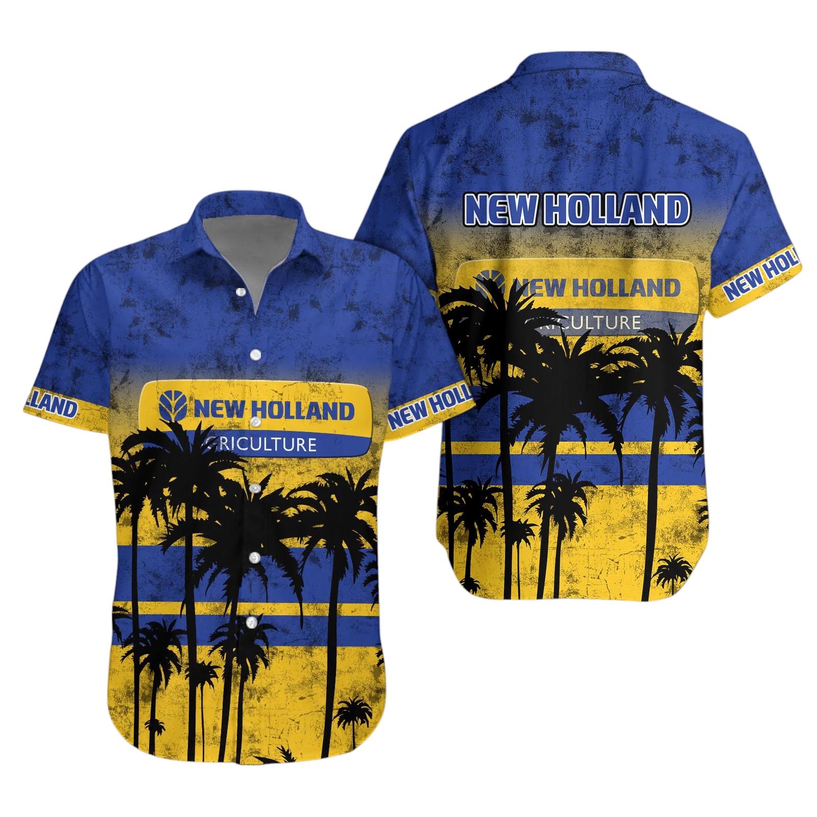 New Holland Hawaiian Shirt, Men Women Tropical Short Sleeve Summer Beach Shirt, Casual Aloha Vacation Top, Tractor Fan Gift