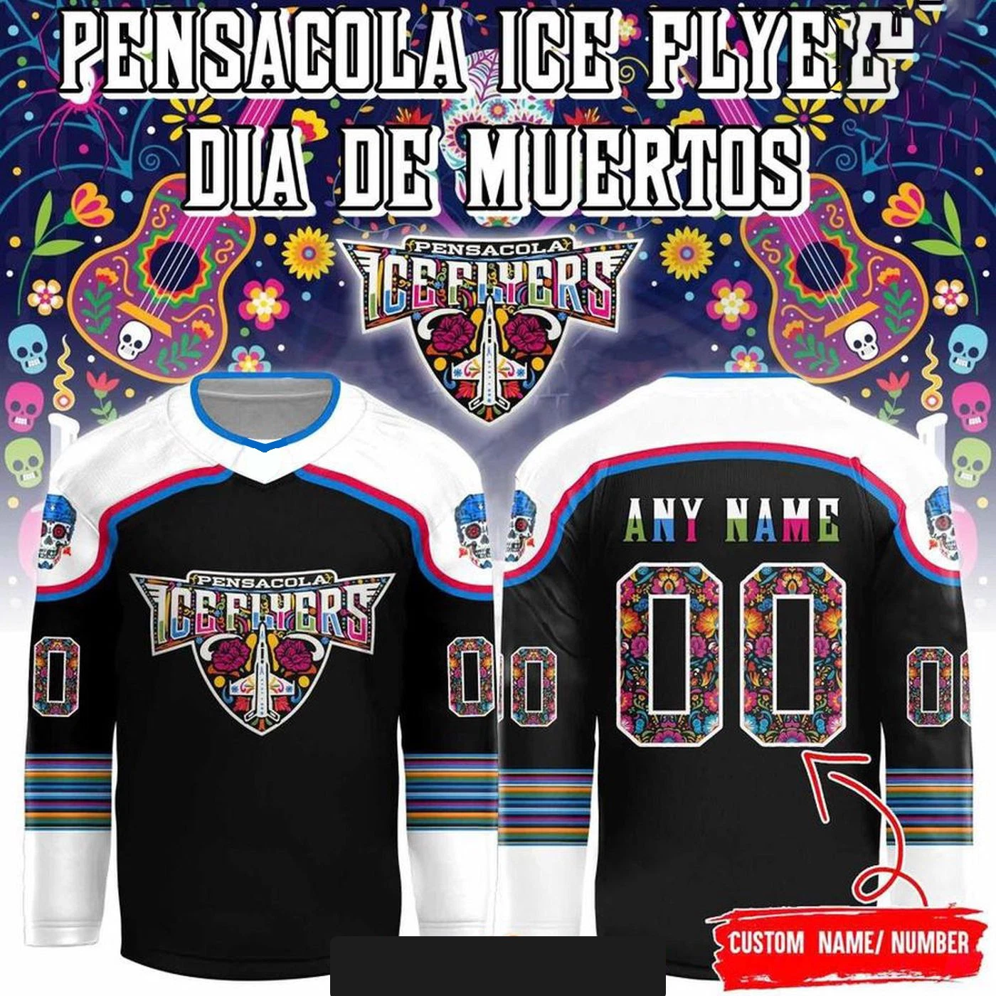 Personalize Pensacola Ice Flyers Día de Muertos Hockey Shirt Men's Fan Gear Gift