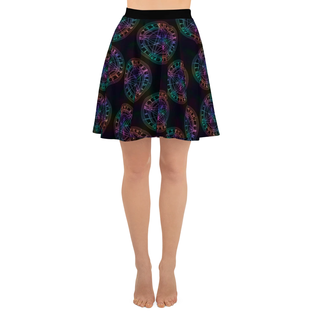 Pentagram Rune Symbols Skater Skirt, Gift for Her