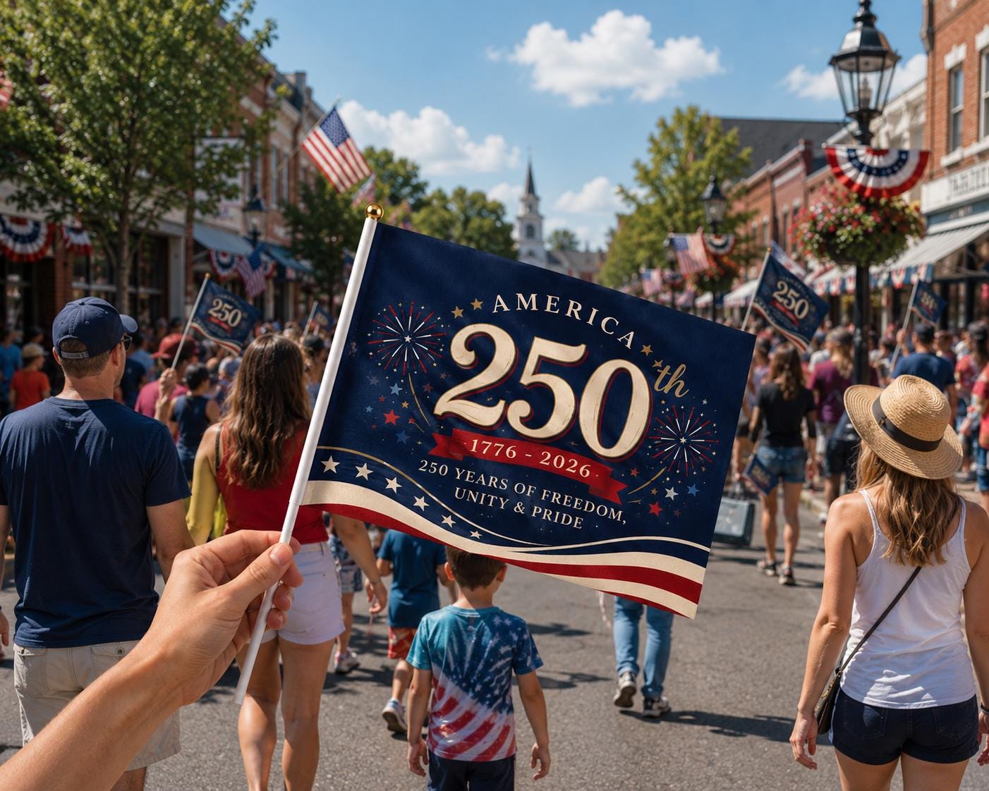 Patriotic America 250th Handheld Flag, 1776-2026 USA Anniversary Flag, Fourth of July Celebration Party Supply, 250th Handheld Flag 2026