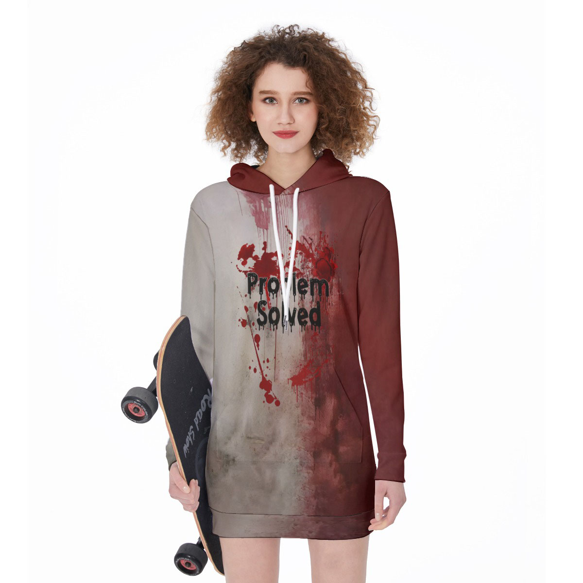 Horror Halloween Hoodie Dress Long Sleeve, Halloween Cosplay Costume, Gift For Women
