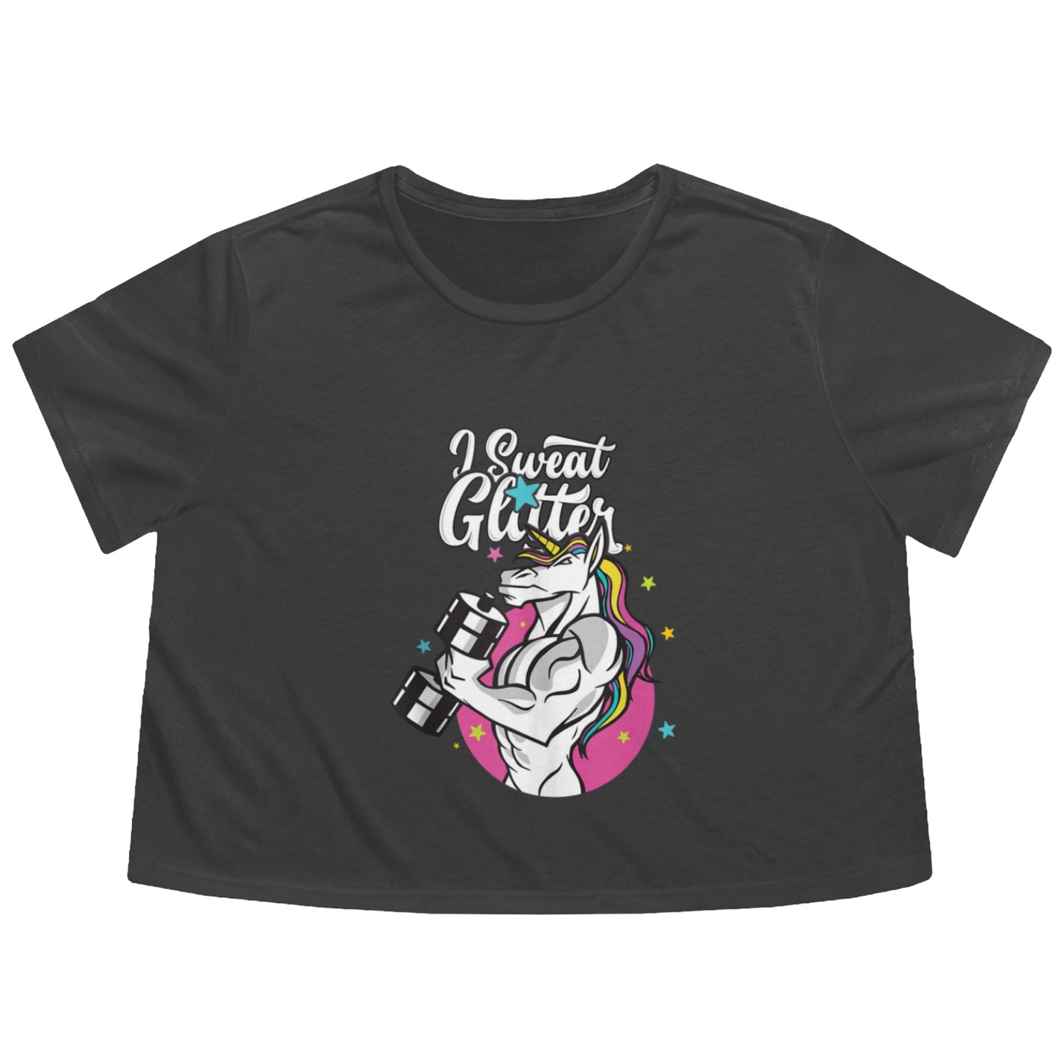 Glitter Unicorn Workout Motivational Fitness Flowy Cropped Tees
