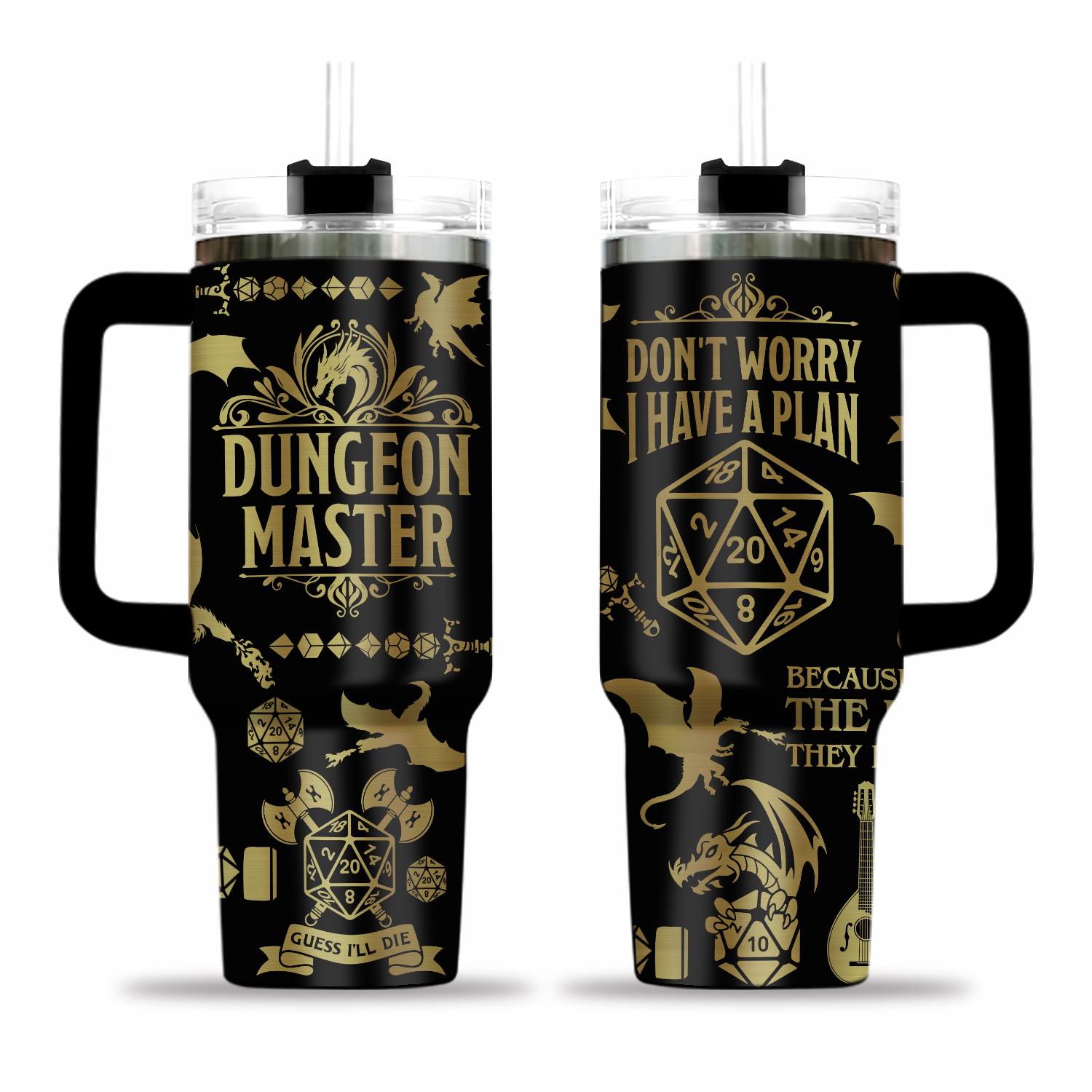 Dungeons & Dragons 40oz Tumbler, Dice Tumbler With Handle, Dungeons Stainless Tumbler RPG Gift For Gamers, Fantasy Drinkware, Christmas Gift