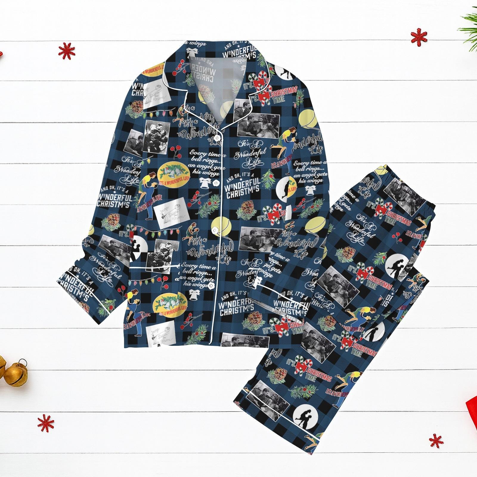 It's A Wonderful Life Christmas Pajamas, Vintage Movie Holiday PJs, Movie Plaid Pajama Set Gift For Classic Fans, Holiday Pjs Gift