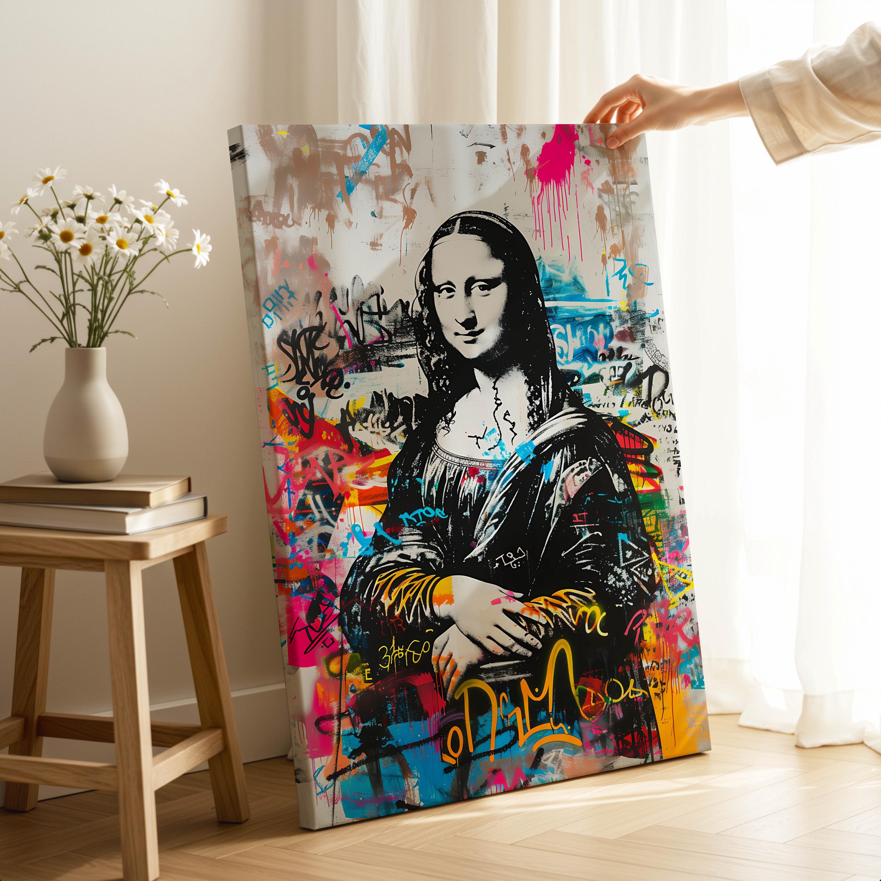Graffiti Mona Lisa Canvas Print: Colorful Urban Pop Art Wall Decor