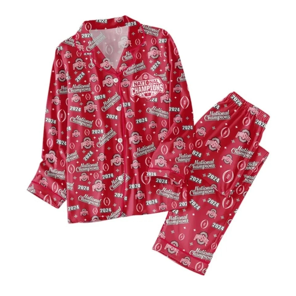 Ohio State Buckeyes Football Button Down Pajamas Set