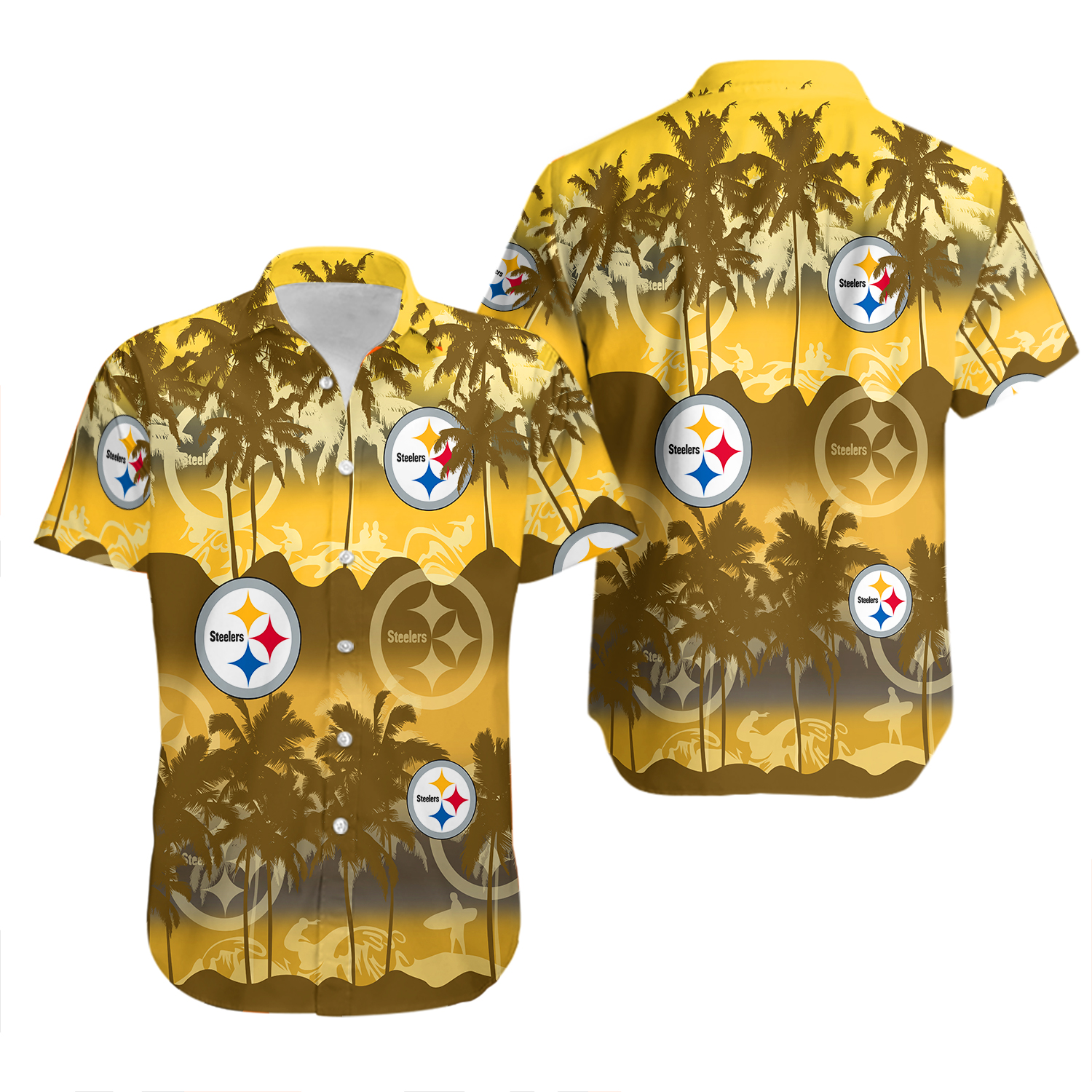 Pittsburg Steeler Short Sleeve Button Up Tropical Hawaiian Shirt
