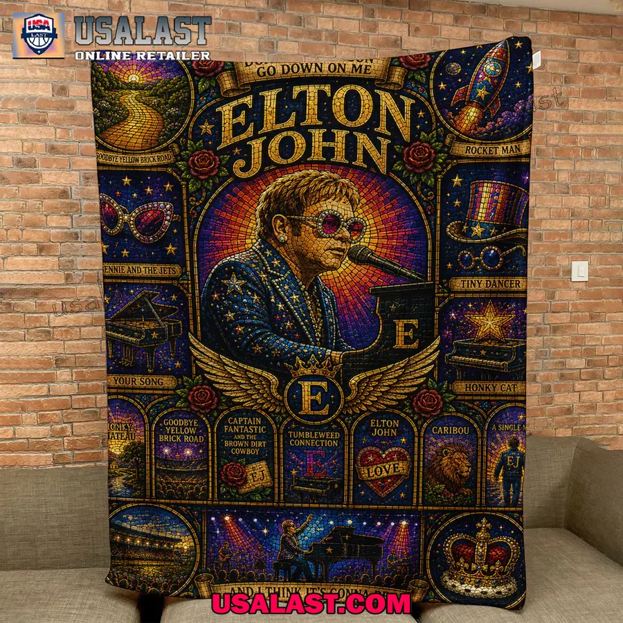Elton John Rocket Man Stained Glass Quilt Blanket