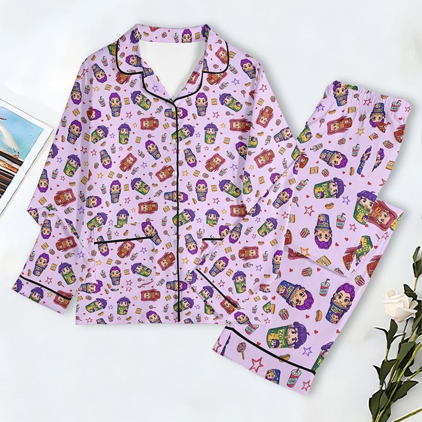 Kpop Hunters Pajama Set, Demon Hunters Pajama Set, Kpop Demon Hunters Pajamas, Music Sleepwear, Rumi Zoey Mira Pajama Set, Huntrix Fan Gift