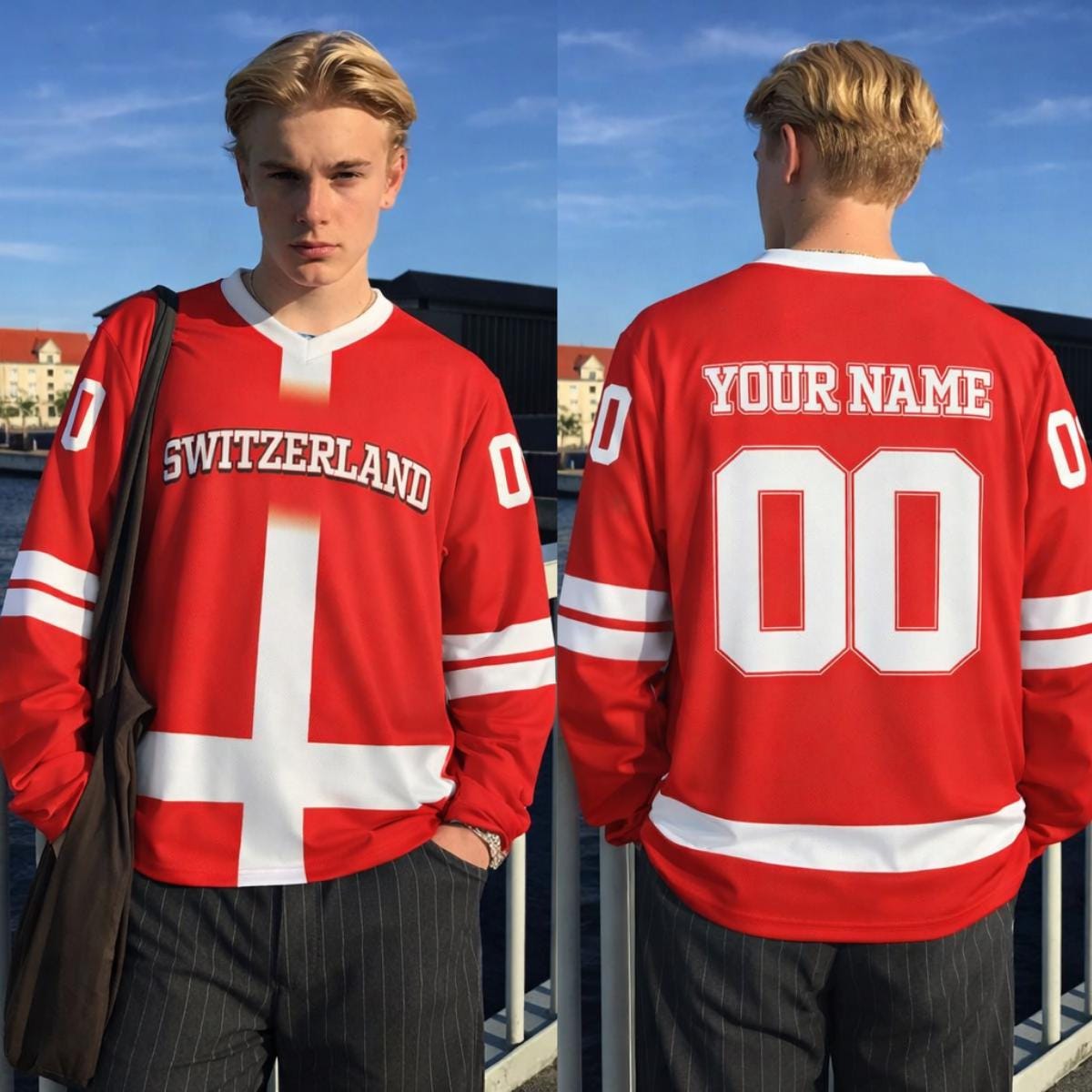 Personalization Switzerland Hockey Jersey : Red & White Custom 2026 Switzerland Hockey Jersey