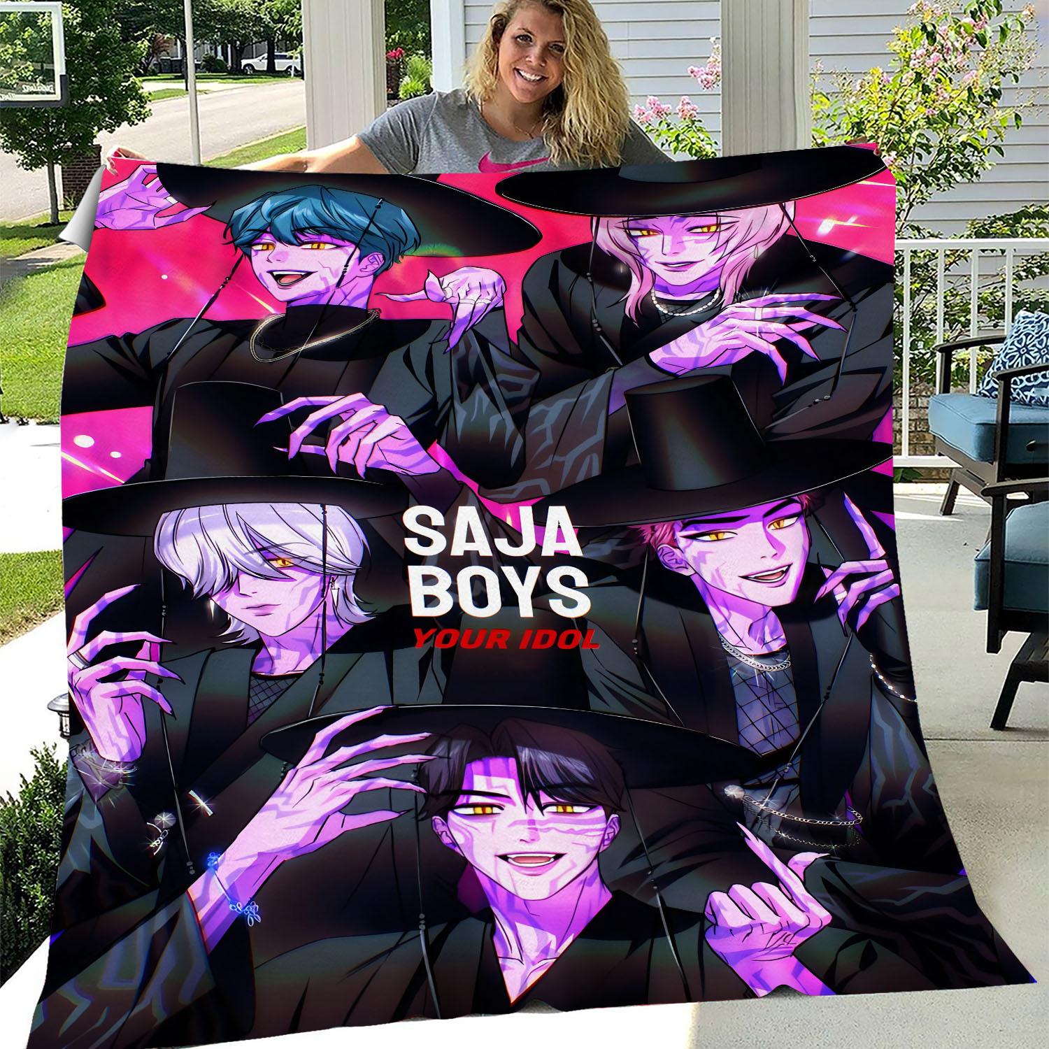 Saja Boys Kpop Fleece Blanket for Couch, Chair, or Bed, Back To School Gift For Kids