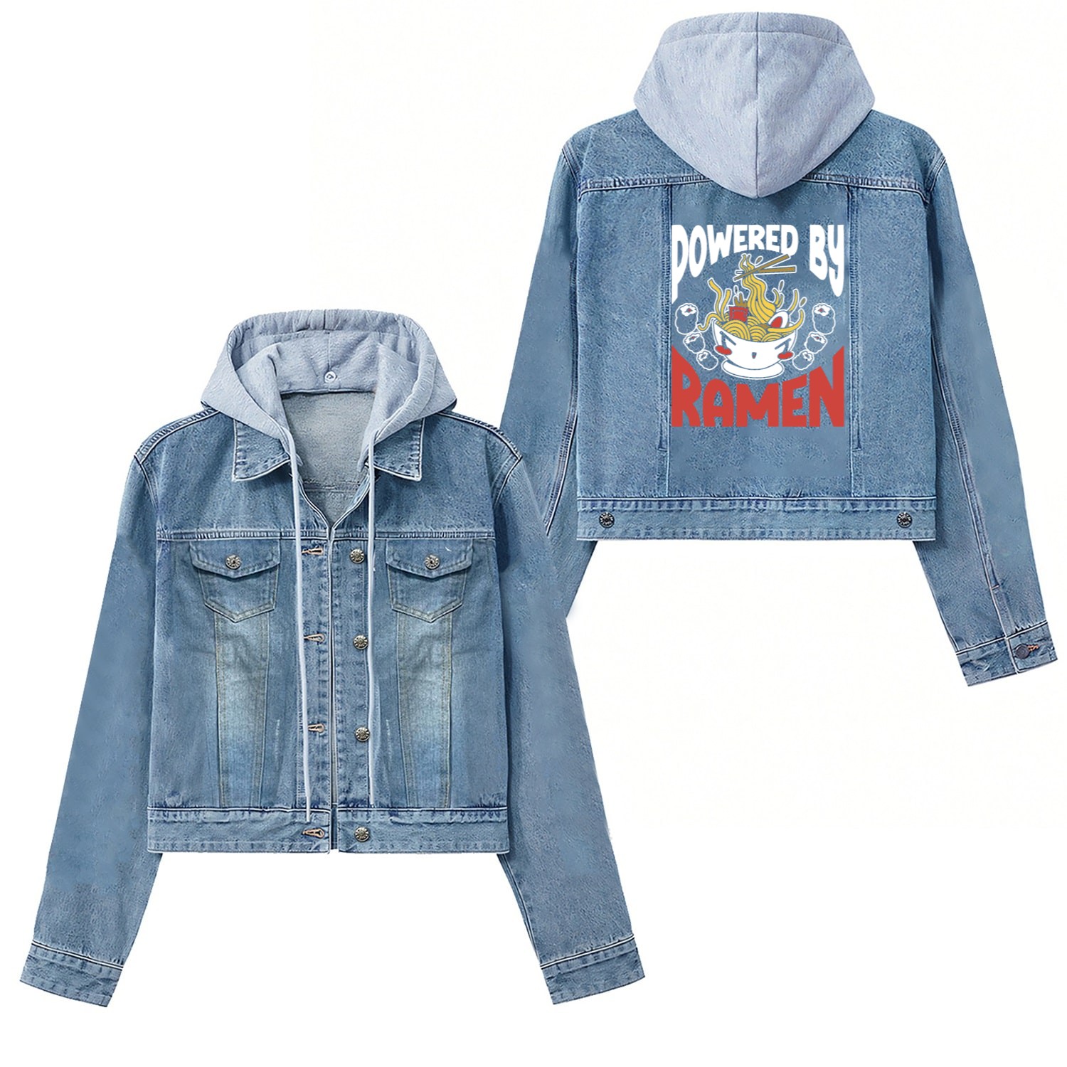 Powered By Ramen Anime Japanese Soup Cup Noodle Women's Denim Jackets