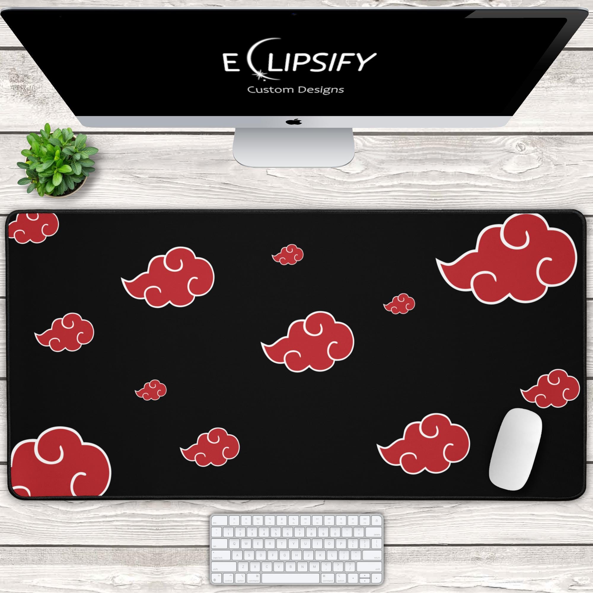 Anime Clouds Mouse Pad, Clouds Desk Mat, Ninja Clouds, Black, Anime Mousepad
