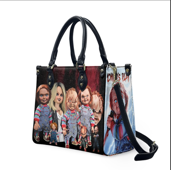Personalized Chucky Horror Leather Handbag, Chucky Wanna Play Leather Bag Gift