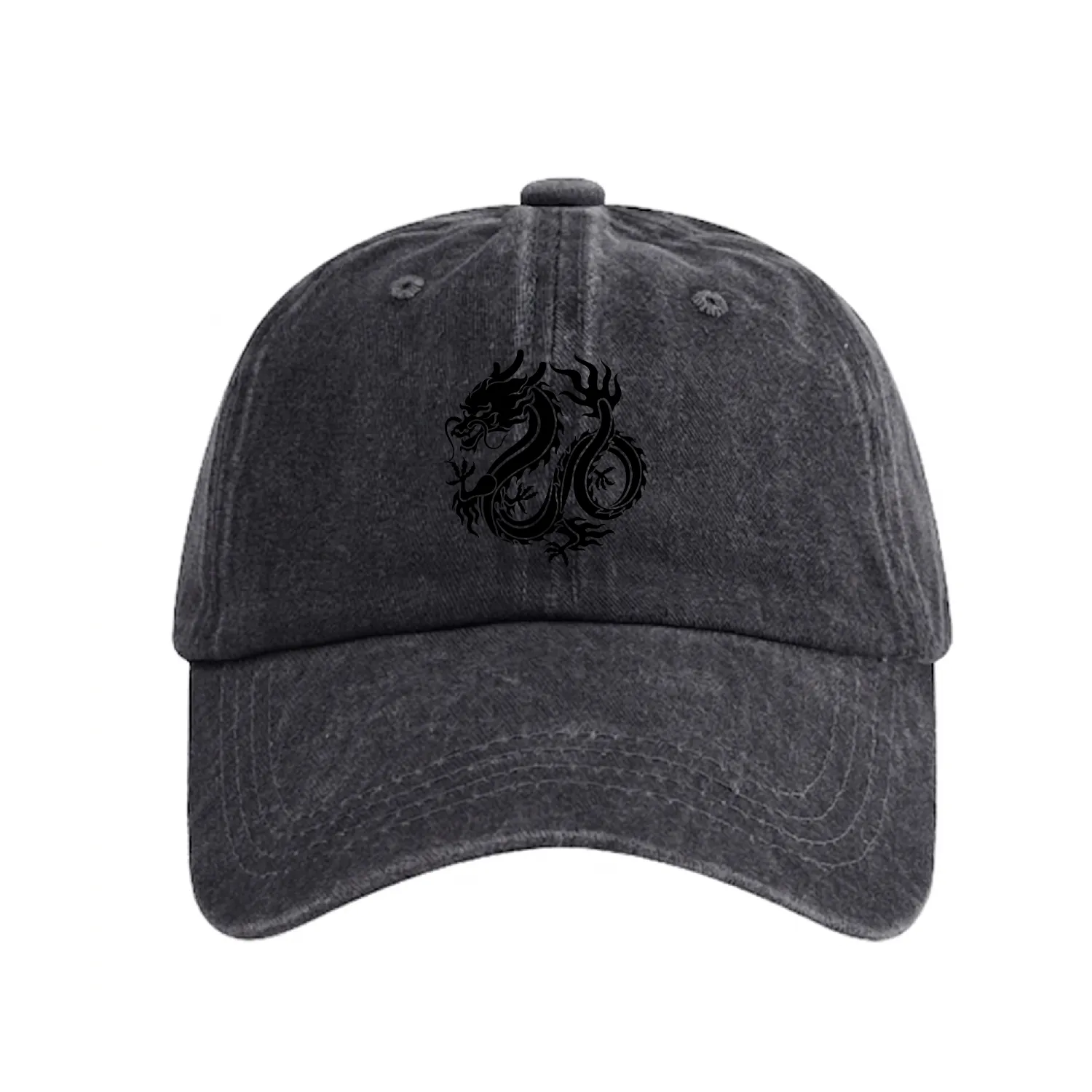 Dragon, Dragons, Tattoo Tribal Dragon, Symbol Washed Denim Baseball Caps