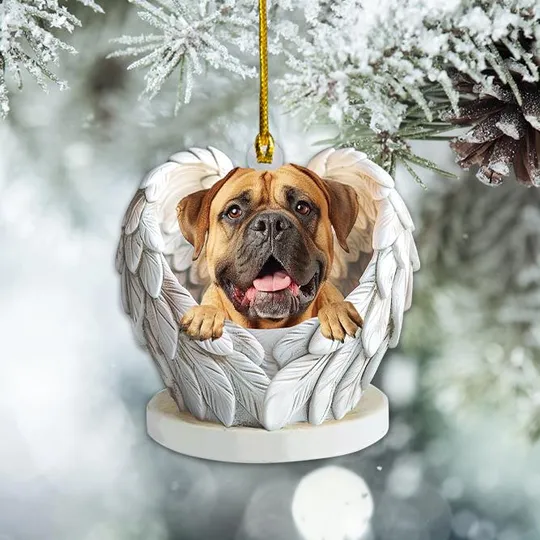 Bullmastiff Dog Angel Wings Ornament, Bullmastiff Dog Christmas Ornament, Bullmastiff Dog Car Ornament, Dog Xmas Gift