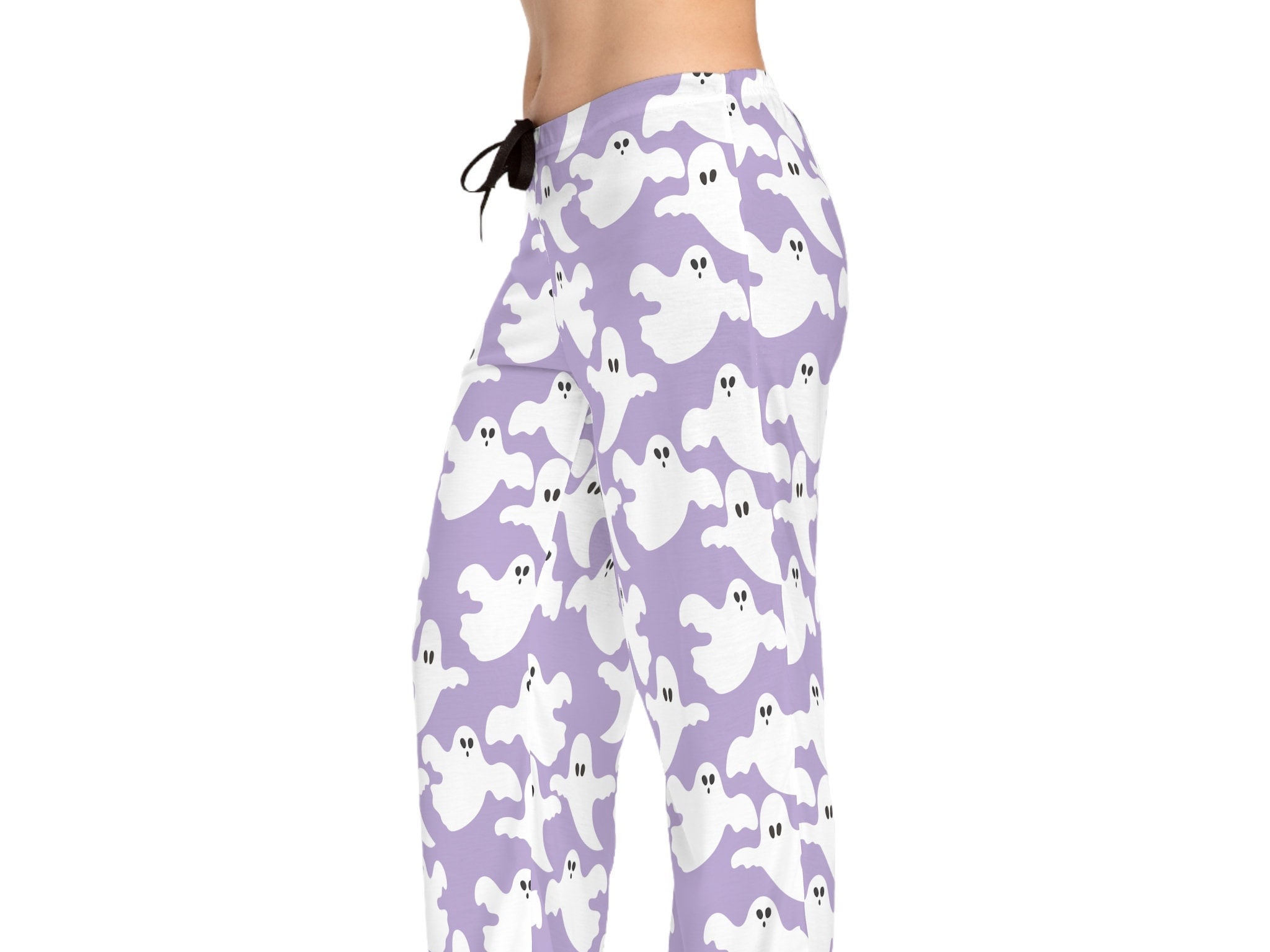 Cute Ghosts Halloween Pyjama Pants for Women, Fun Cartoon Spooky Season Theme Lilac Loungewear for Her, Halloween Party Lavender PJ Pants