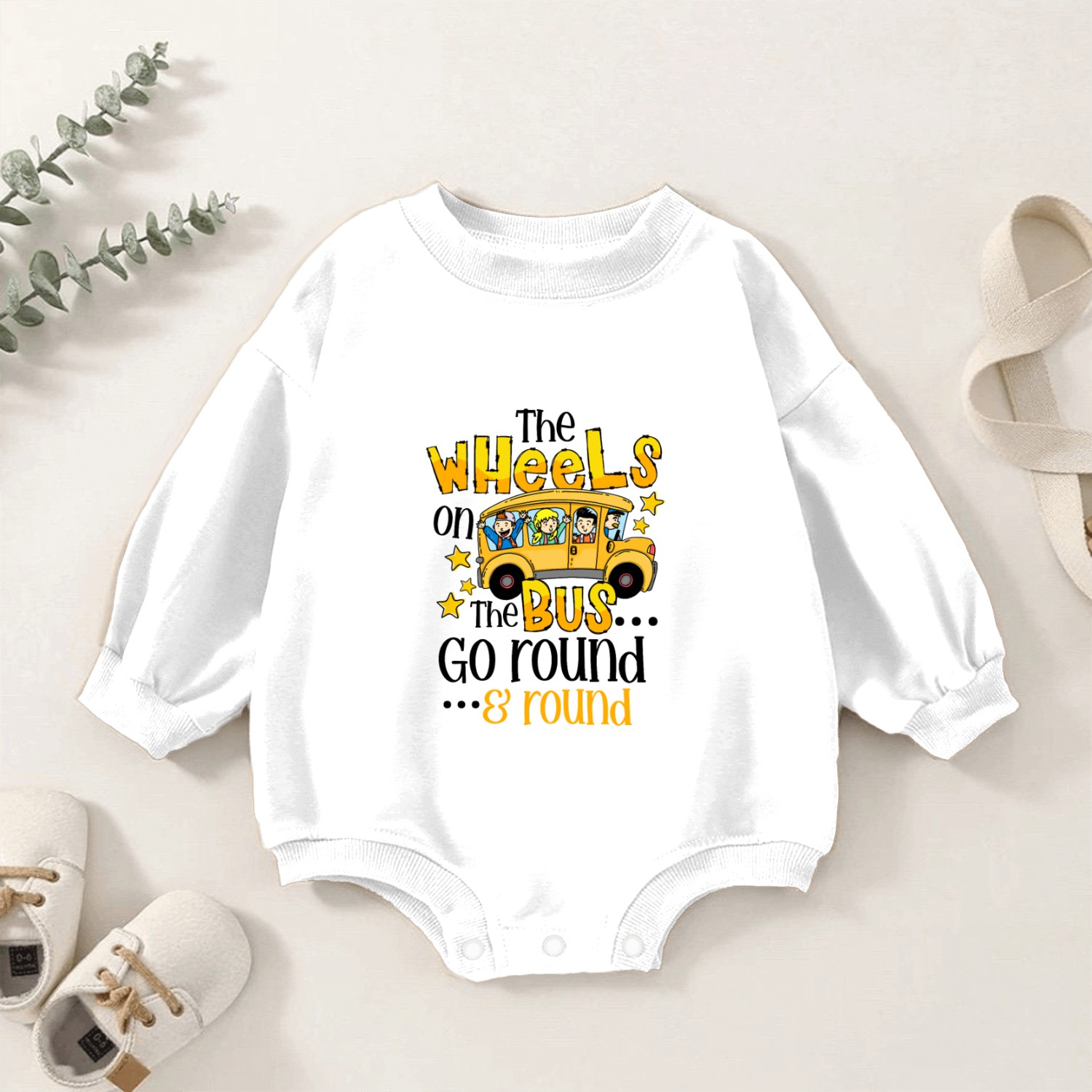 The Wheels On The Bus Go Round and Round Baby Romper Sweatshirts