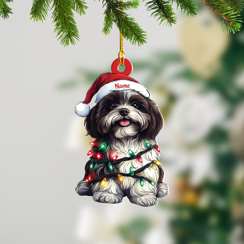 Personalized Havanese Dog Christmas Lights Ornament, Havanese Dog Ornament Gift, Havanese Ornament