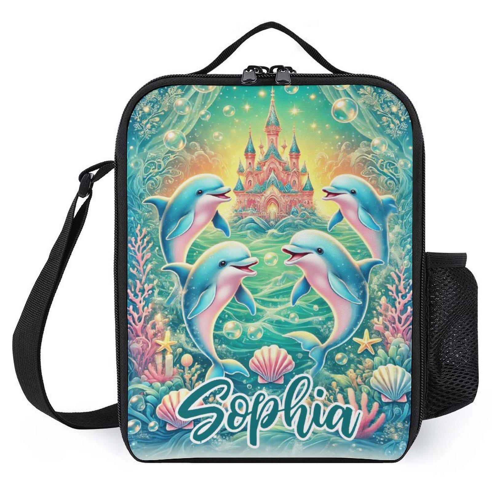 Personalized Dolphins Under Sea Palace Lunch Bag for School Camp Boys & Girls