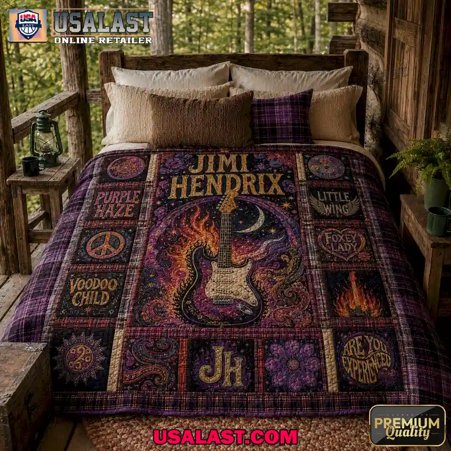 Jimi Hendrix Guitar Purple Haze Vintage Quilt Blanket