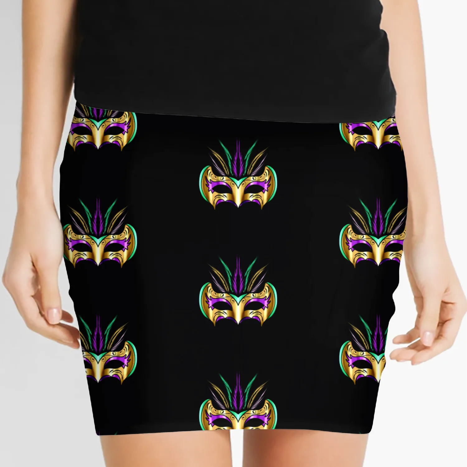Yellow golden Mask For Mardi Gras Women's Mini Skirts
