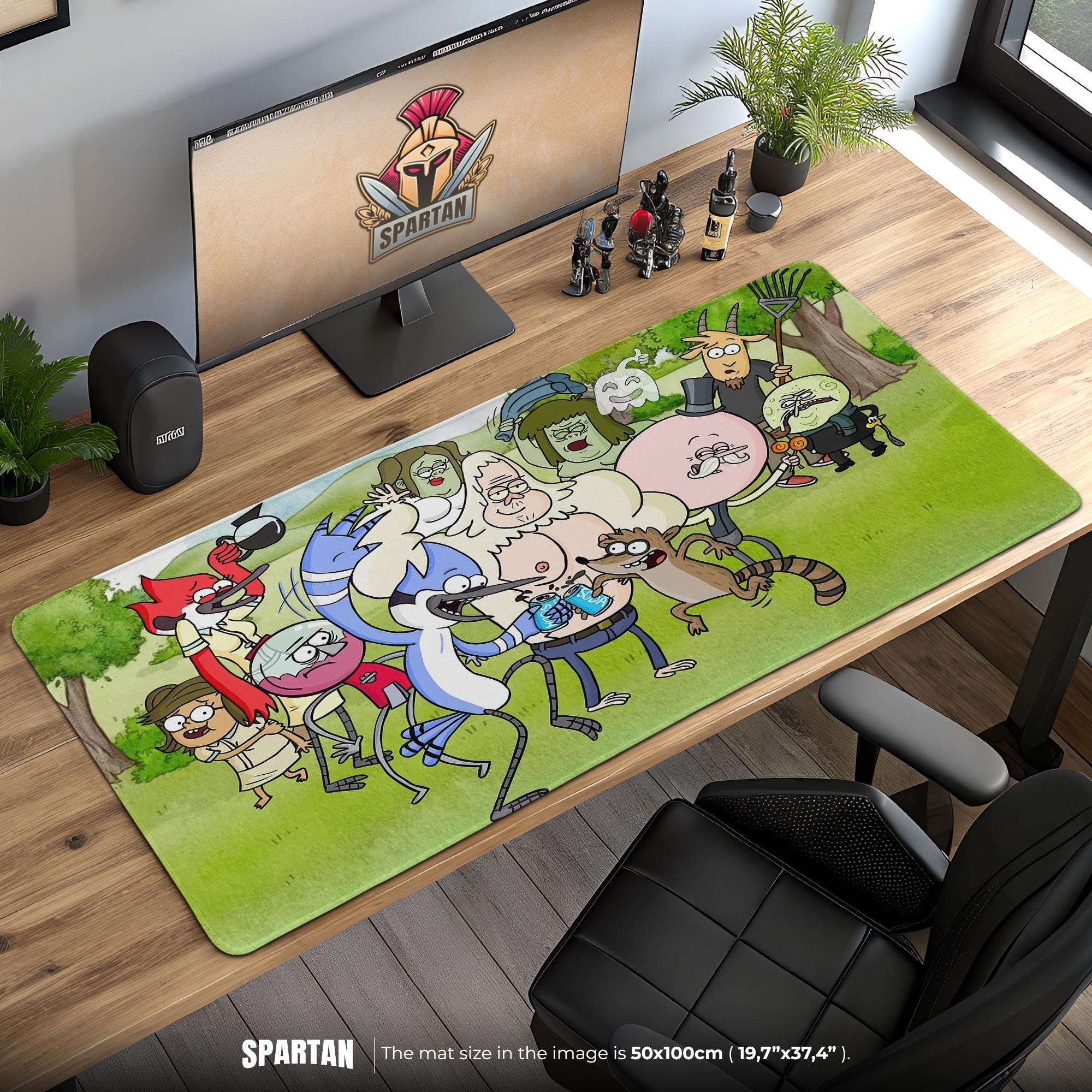 Regular Show Desk Mat – Mordecai, Rigby & Friends Park Scene, Cartoon Gaming Desk Mat