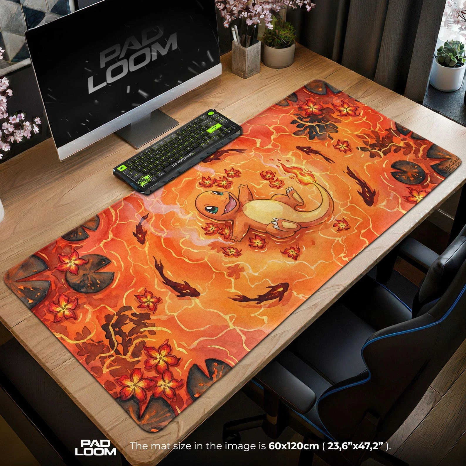 Charmander Lava Mouse Pad, Cute PKM Gaming Desk Mat, Watercolor Fire Art